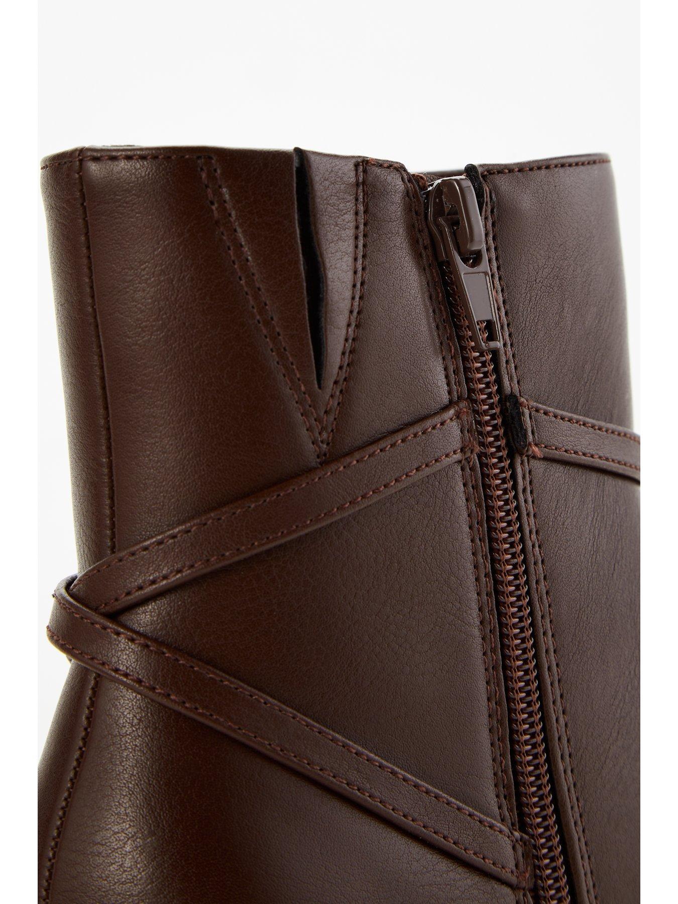 Image 7 of 7 of V by Very Wide Fit Block Heel Ankle Boot With Zip - Brown