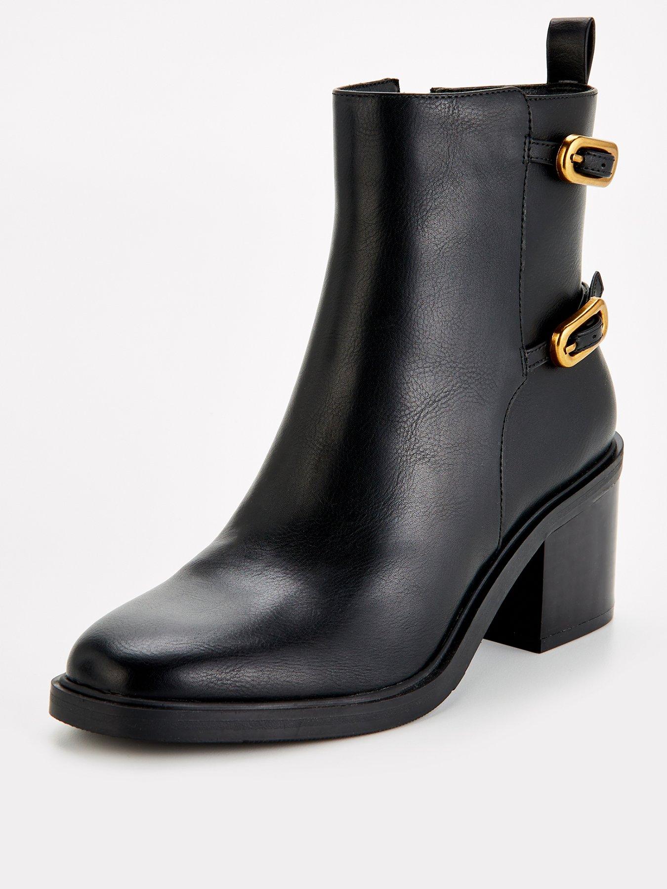 Image 2 of 7 of V by Very Double Buckle Block Heel Ankle Boot - Black