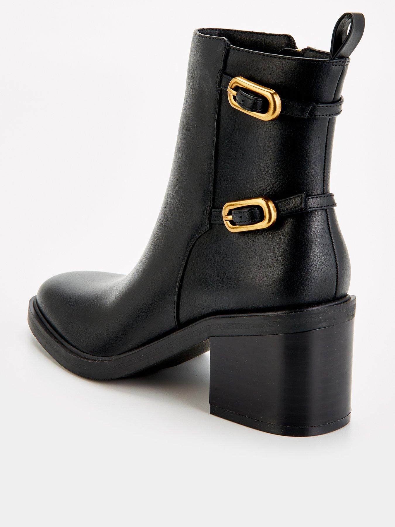 Image 3 of 7 of V by Very Double Buckle Block Heel Ankle Boot - Black