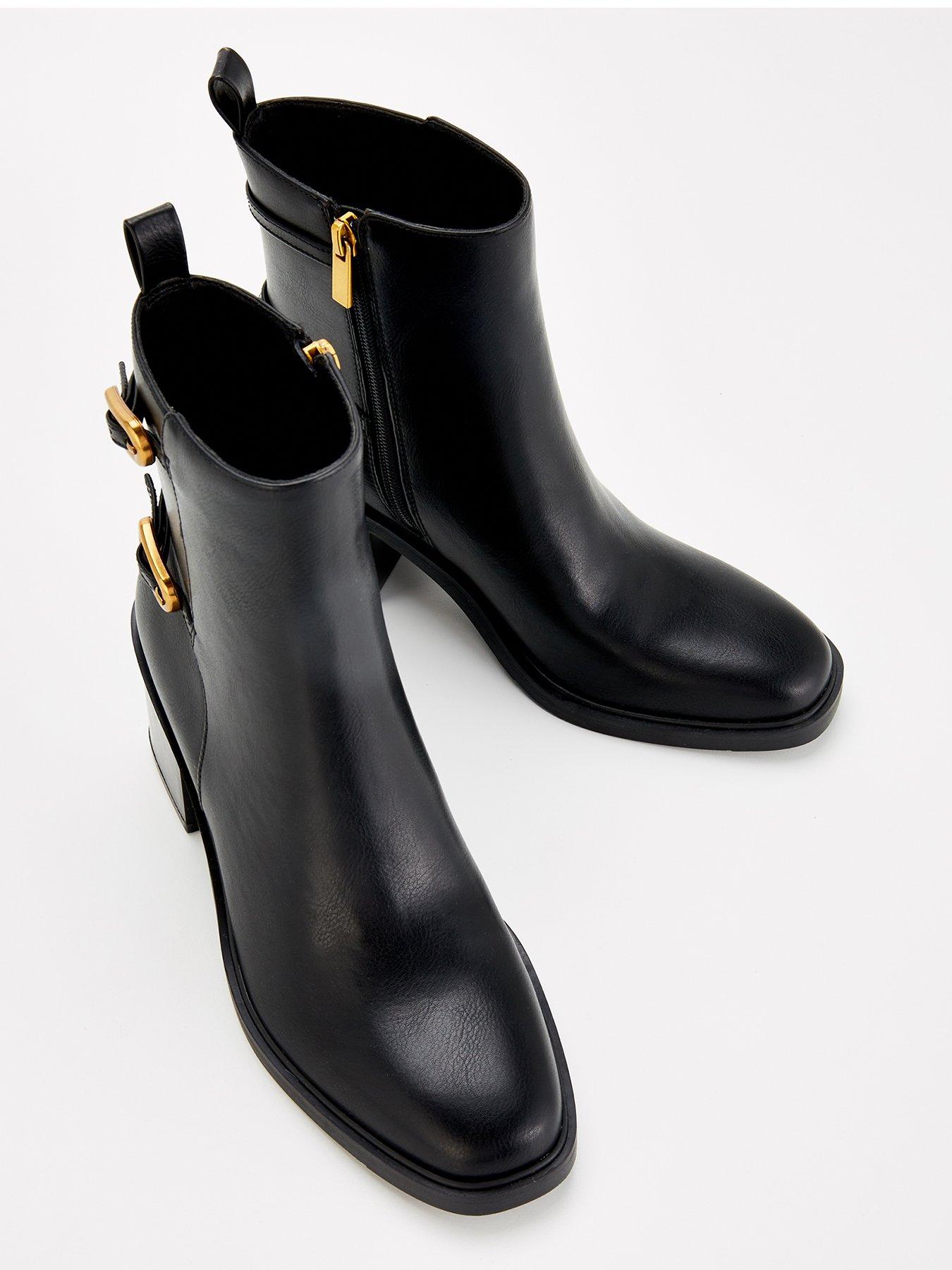 Image 4 of 7 of V by Very Double Buckle Block Heel Ankle Boot - Black