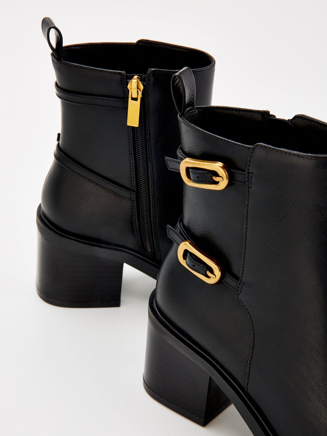Image 6 of 7 of V by Very Double Buckle Block Heel Ankle Boot - Black