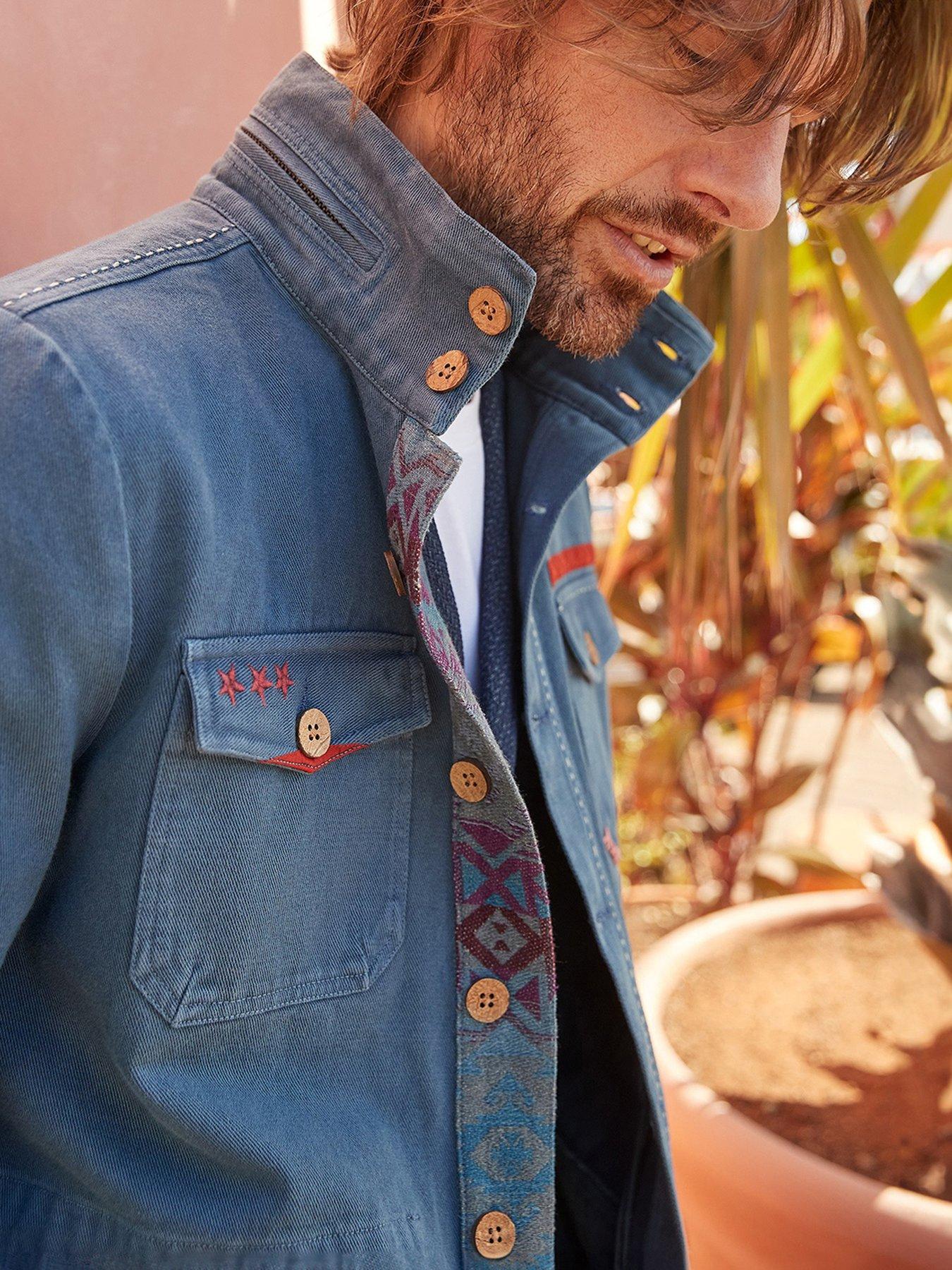 Blue button up jacket store