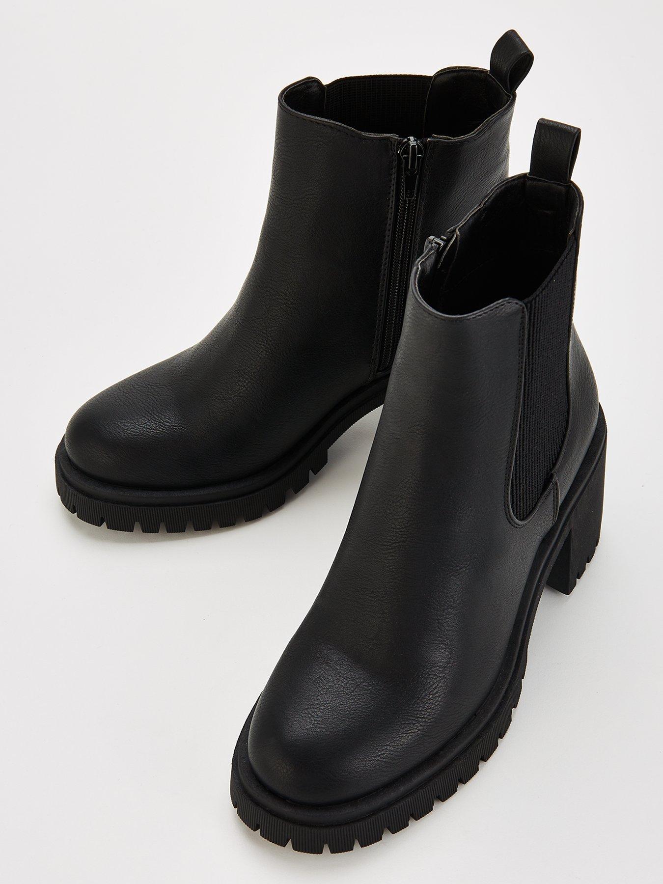 V by Very Wide Block Heel Chunky Chelsea Ankle Boot Black Very Ireland