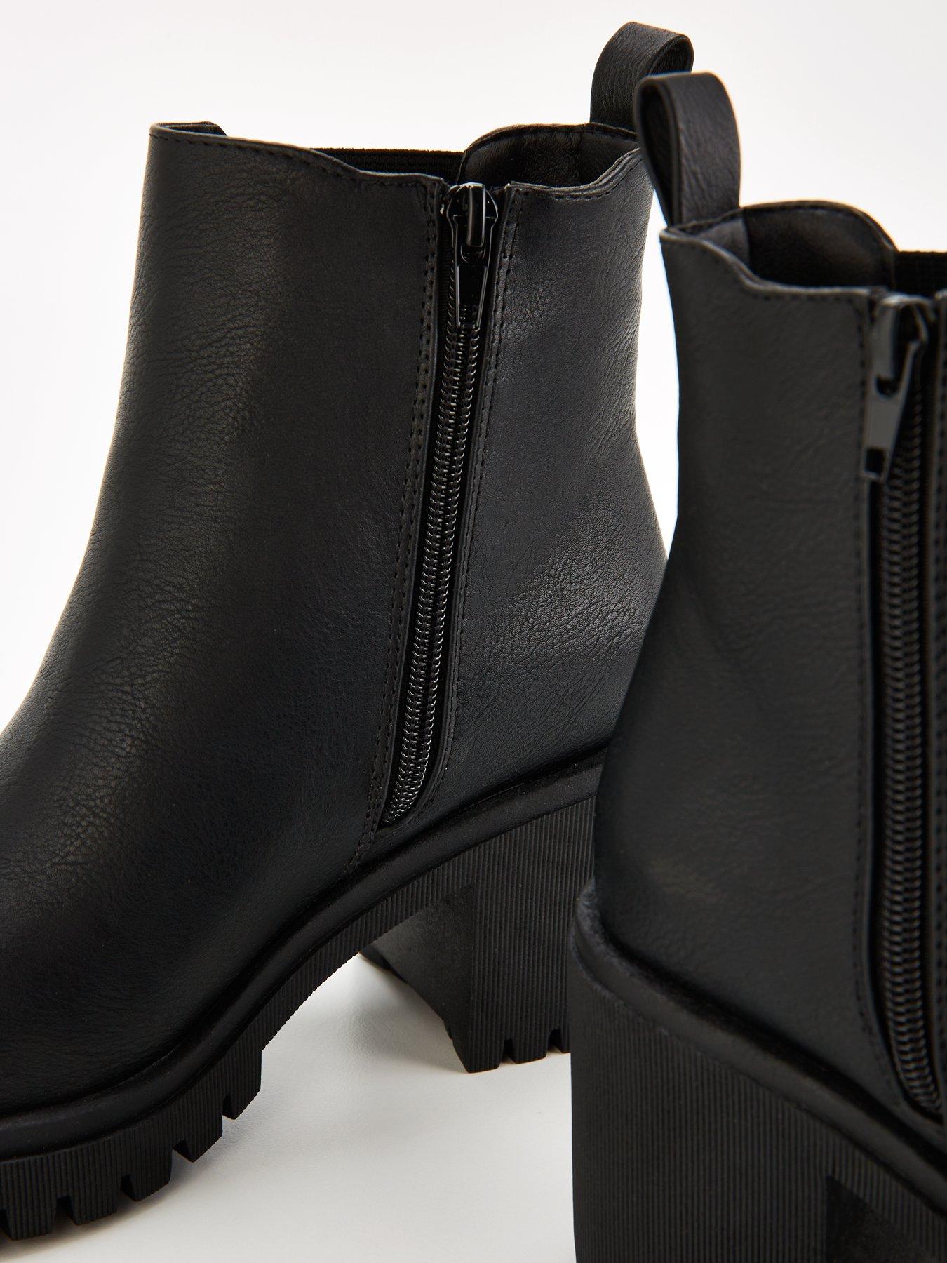 V by Very Wide Block Heel Chunky Chelsea Ankle Boot Black Very