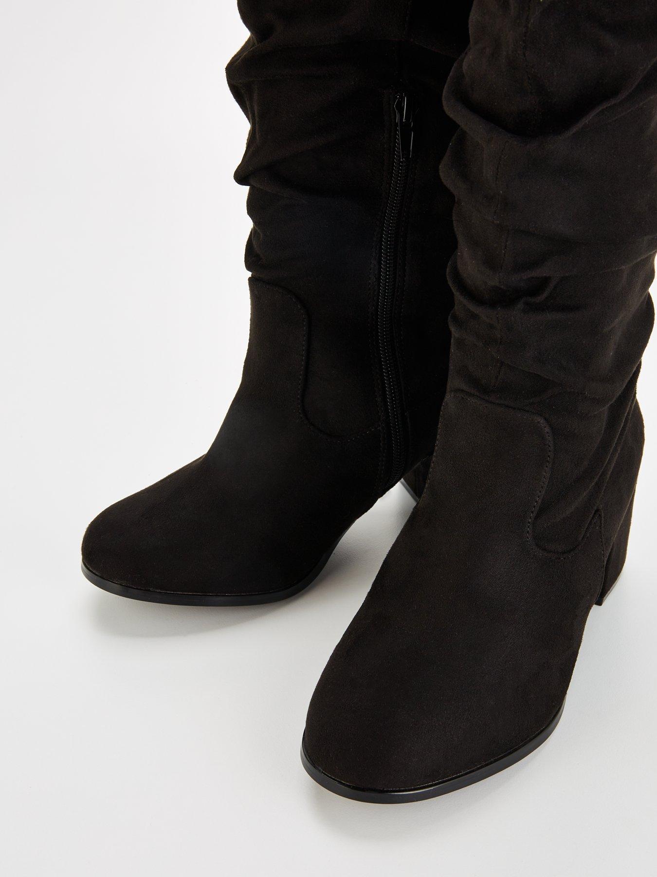 Image 6 of 7 of V by Very Wide Fit Knee High Slouch Boot With Wider Fitting Calf - Black