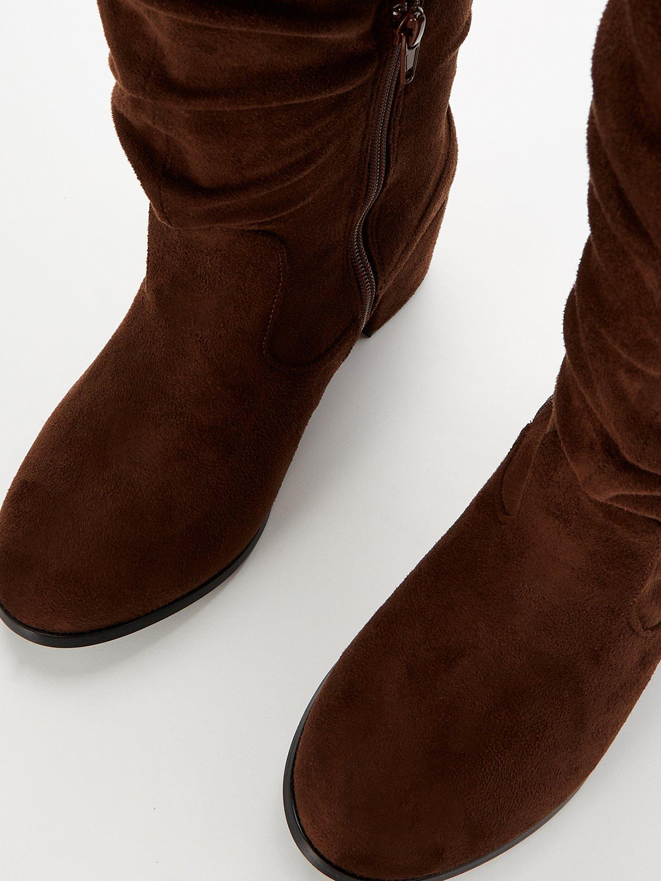 Brown Suede Womens Boots Large Calf V By Very Wide Fit Knee High