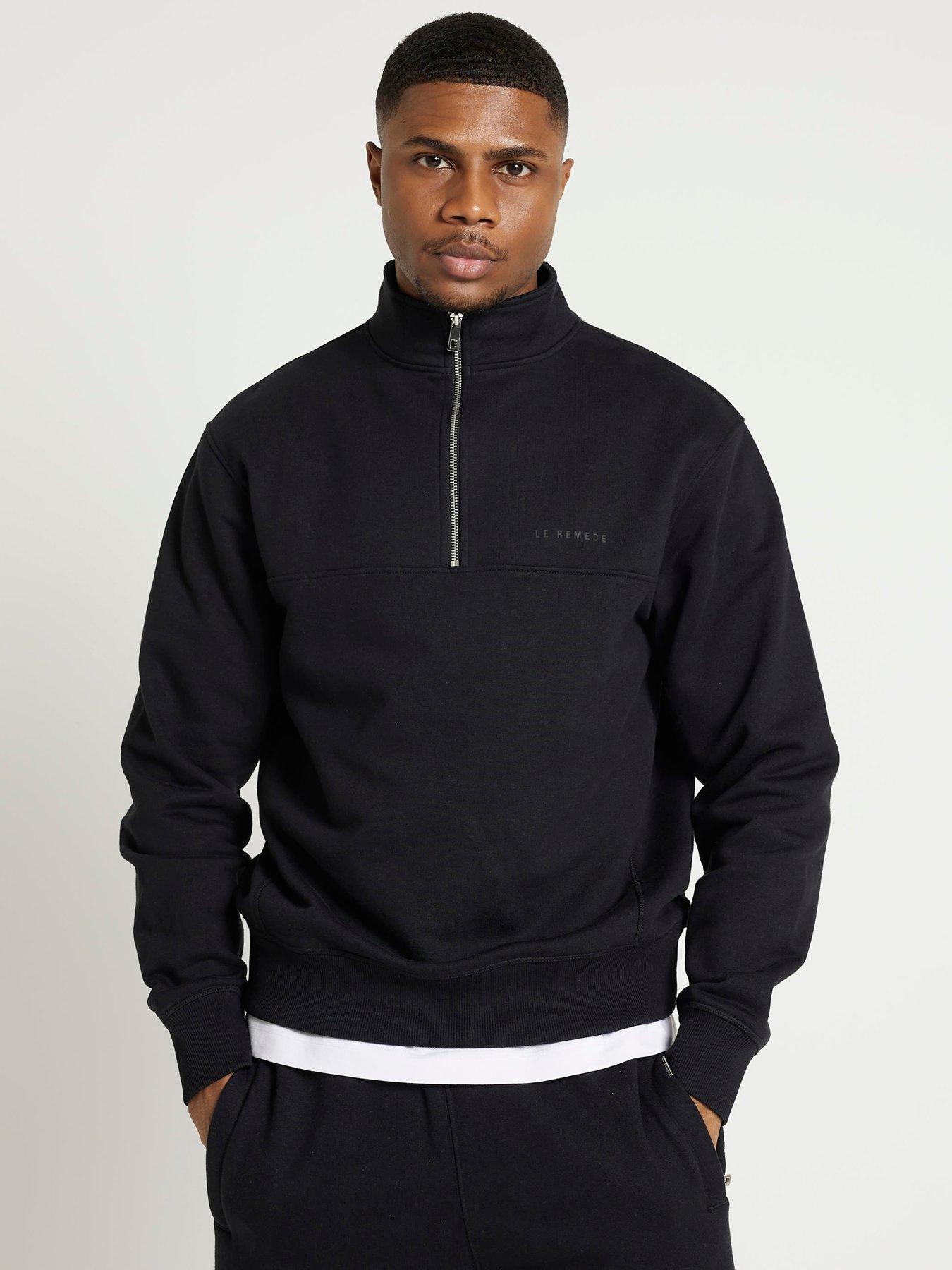 river-island-river-island-essential-loopback-14-zip-sweat-black