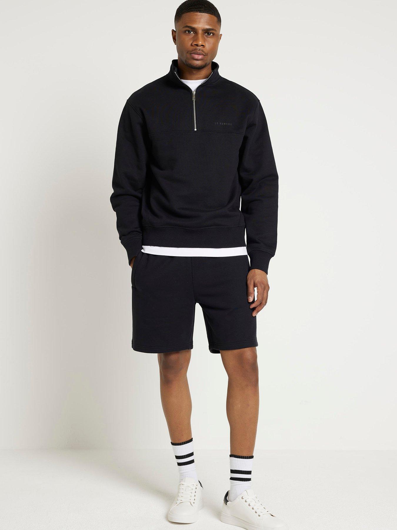 river-island-river-island-essential-loopback-14-zip-sweat-blackback