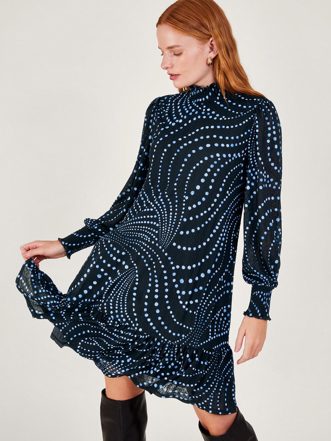 monsoon-dorothy-spot-dress-black