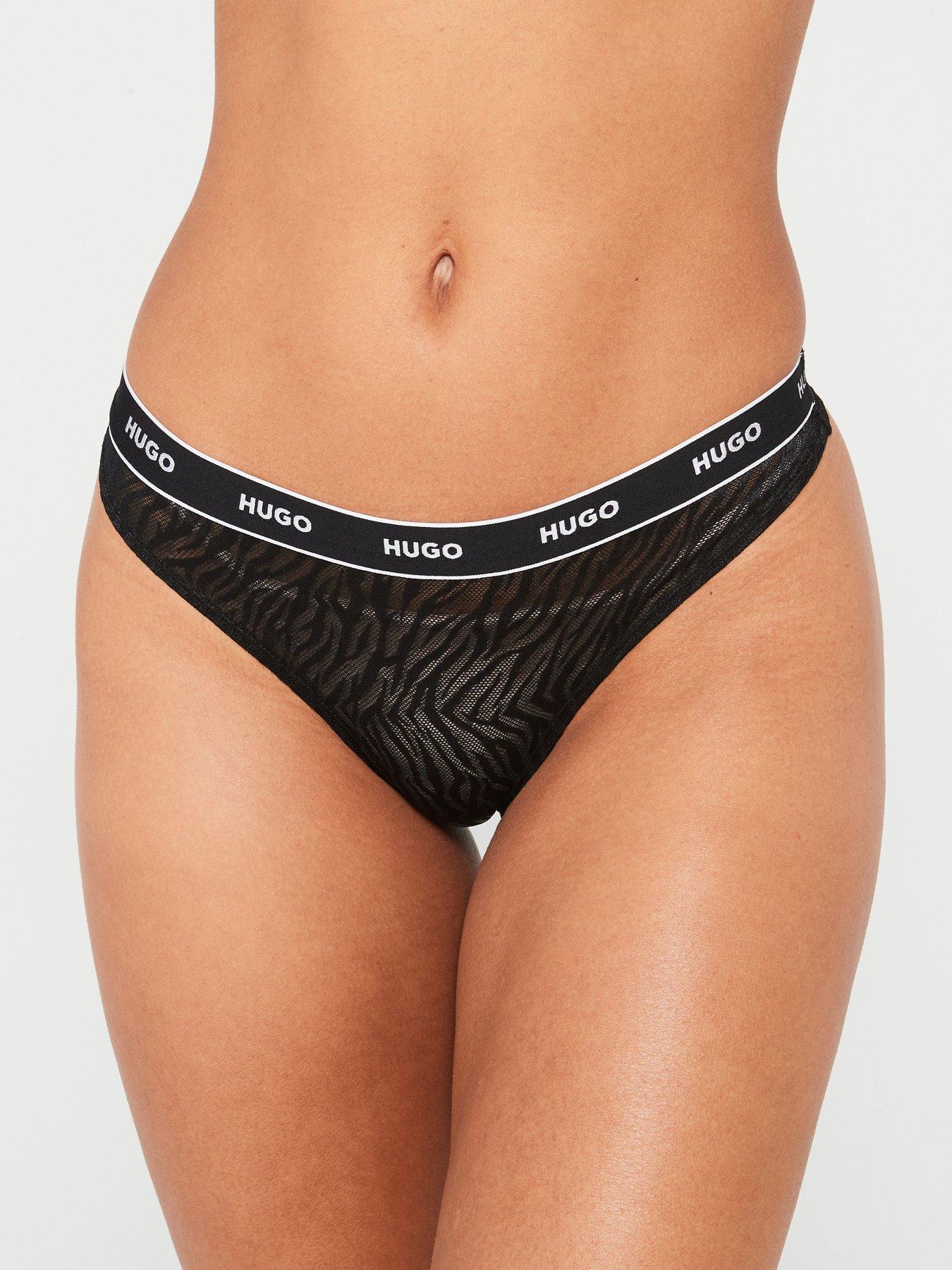 hugo-logo-lace-thong-black