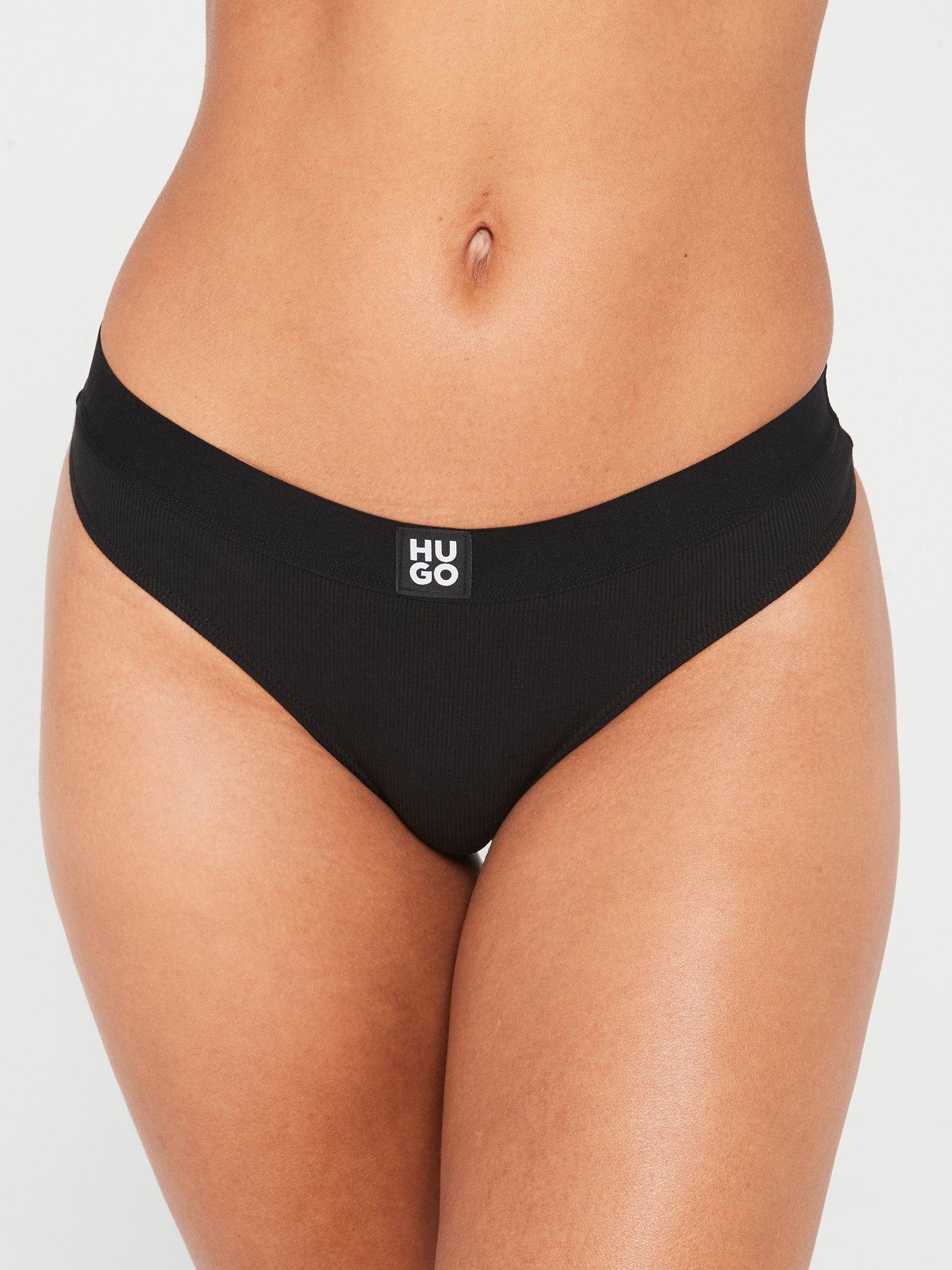 hugo-ribbed-logo-thong-blackfront