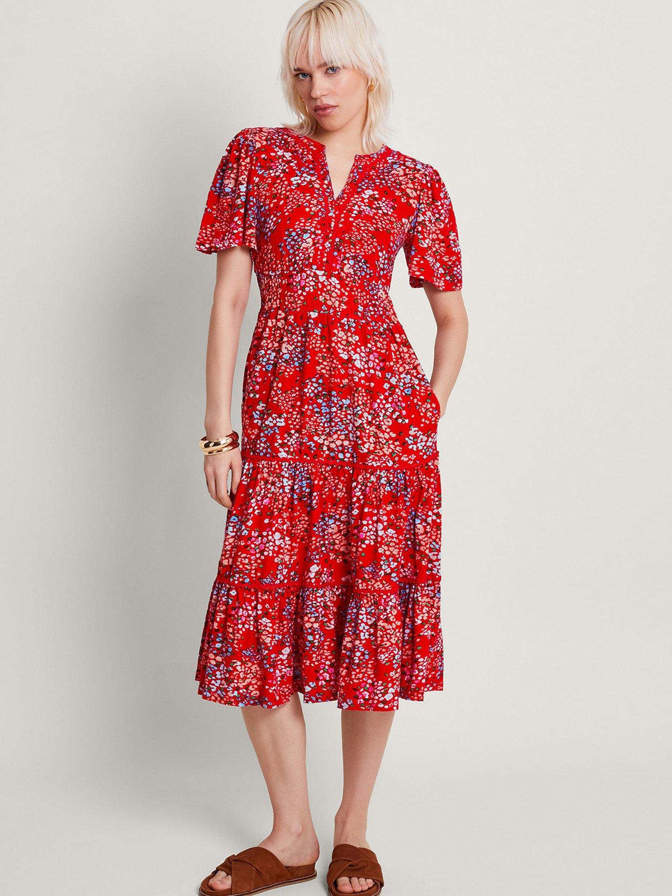 Monsoon Printed Tiered Cami Midi Dress in LENZING ECOVERO