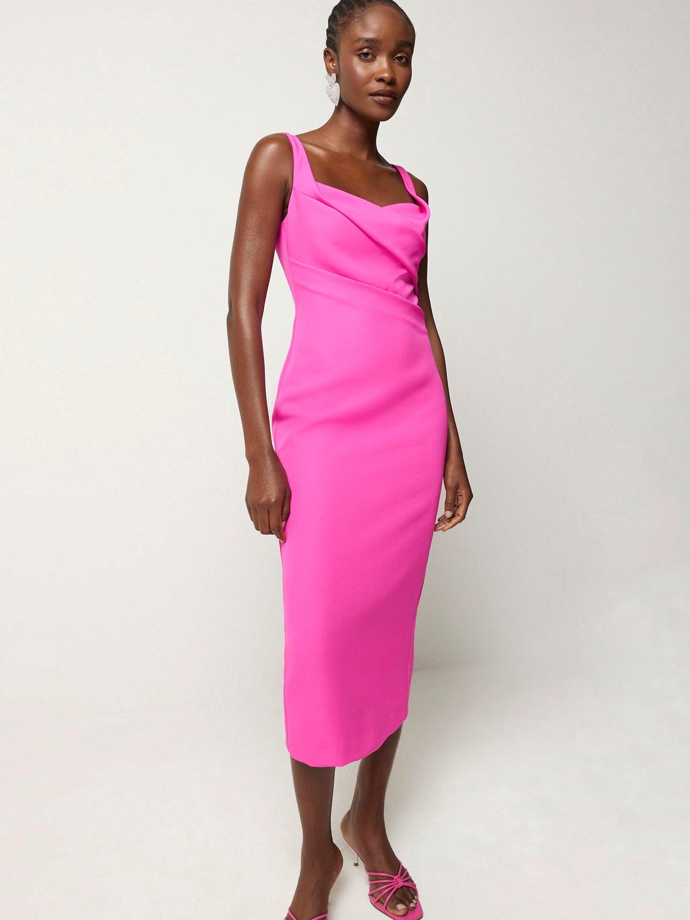 River Island Ruched Bodycon Dress Bright Pink Very Ireland