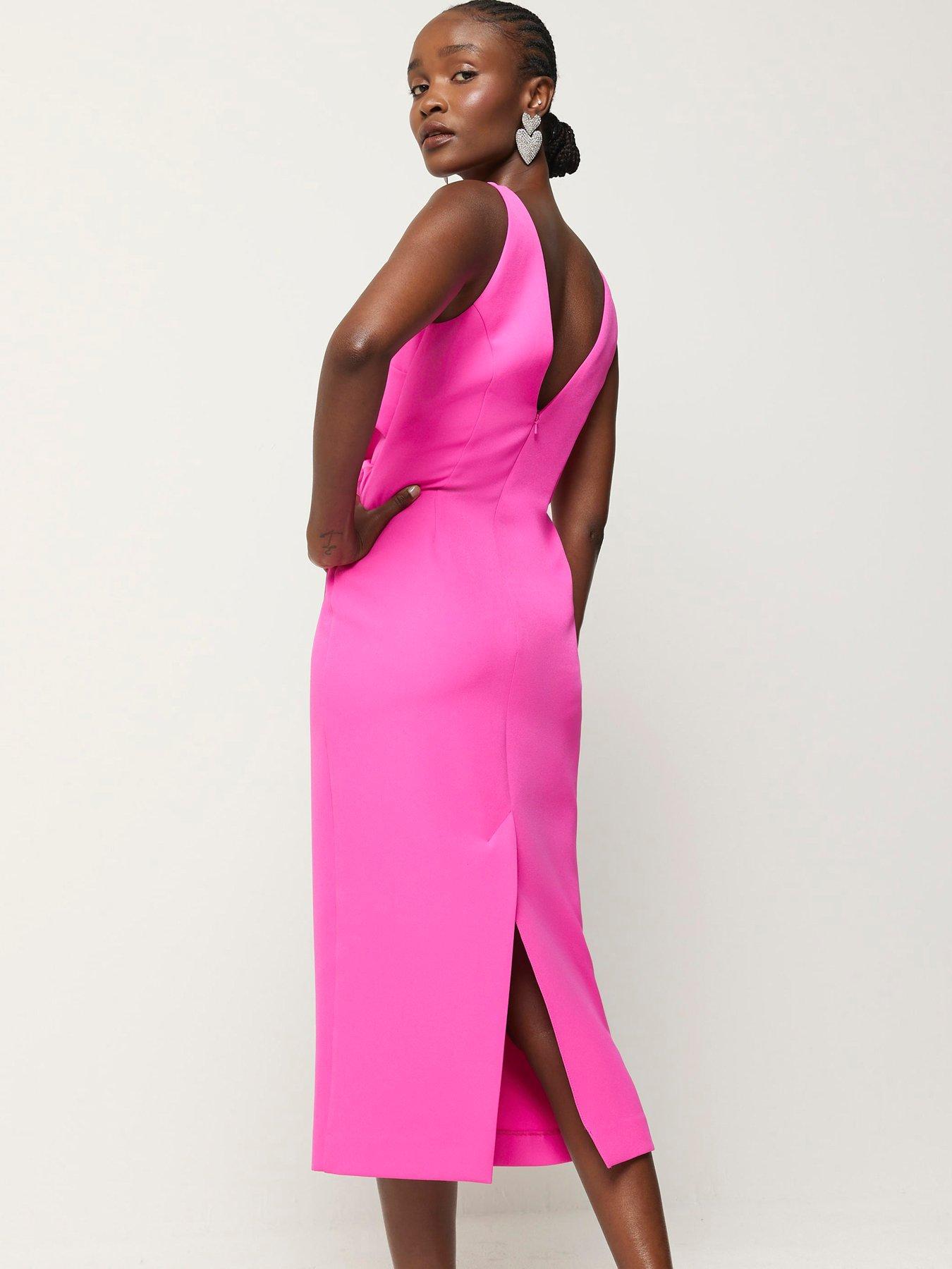 river-island-ruched-bodycon-dress-bright-pinkstillFront