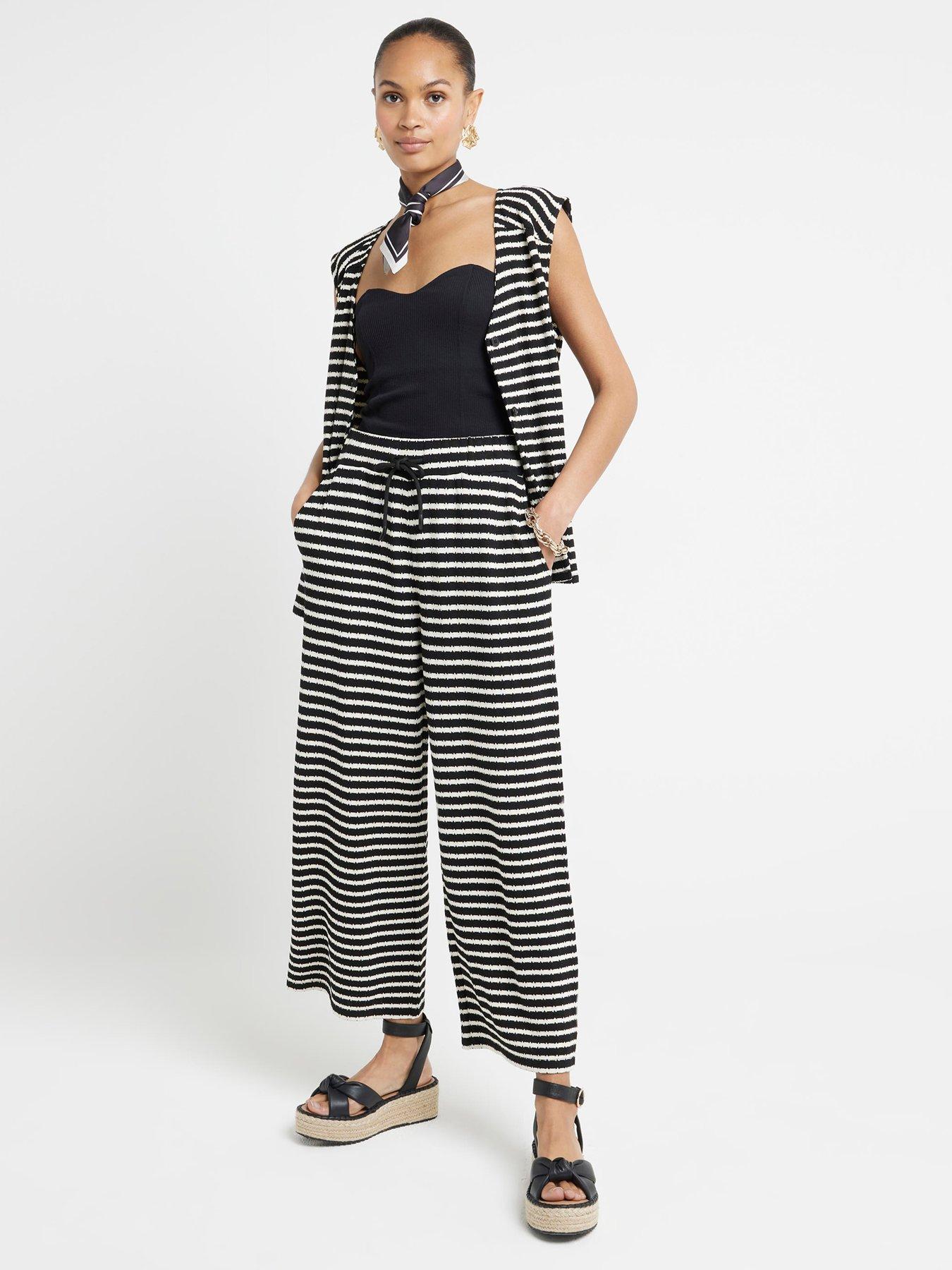 river-island-striped-textured-wide-leg-culottes-co-ord-blackfront