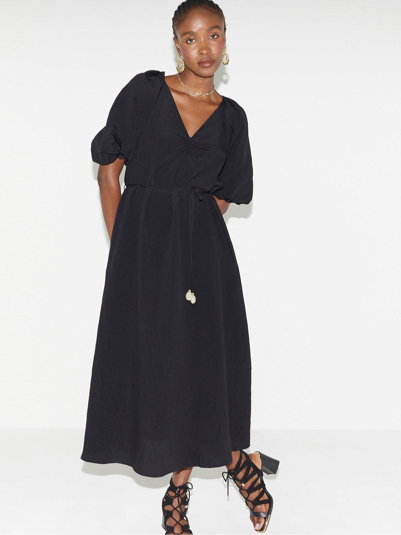 River Island Belted Puff Sleeve Dress - Black | Very Ireland