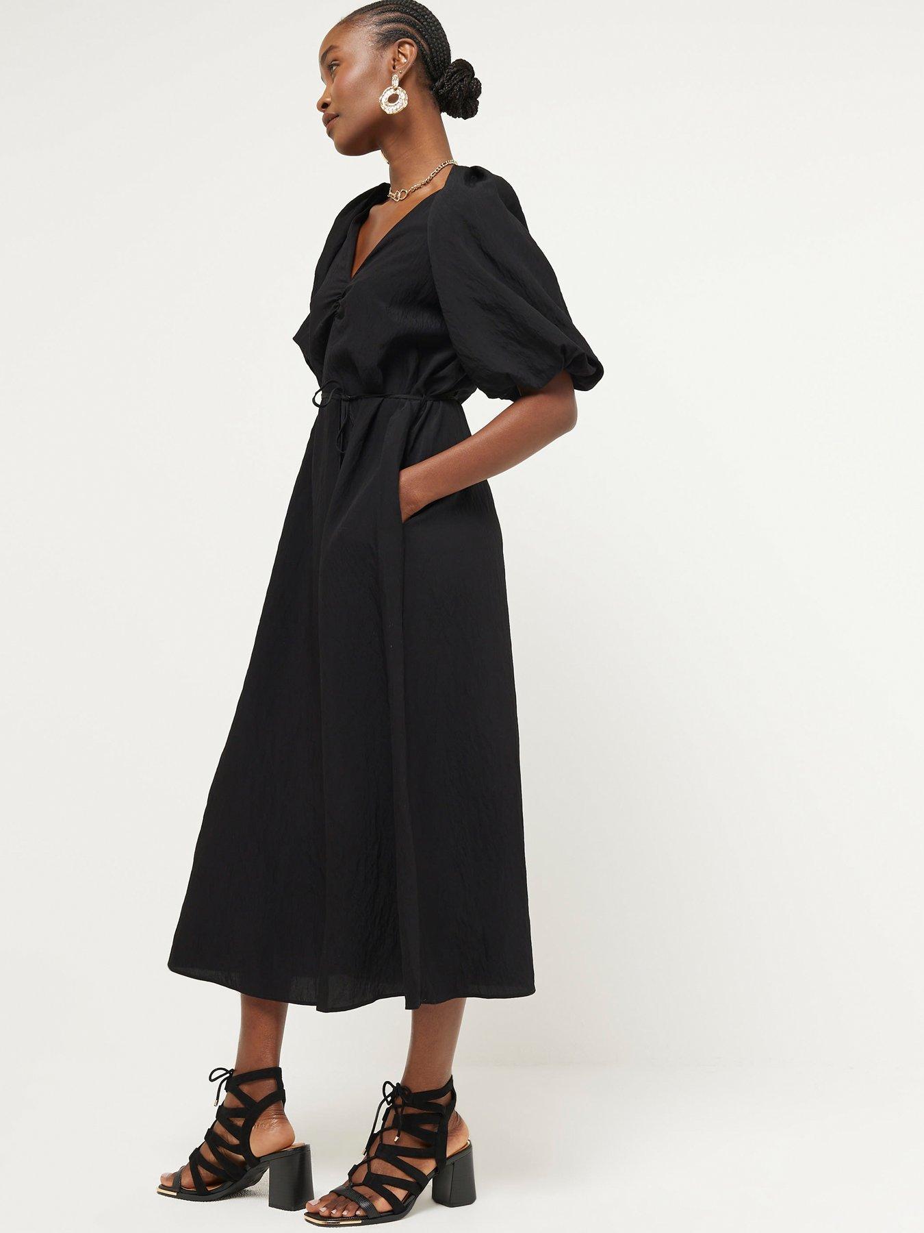 river-island-belted-puff-sleeve-dress-blackoutfit