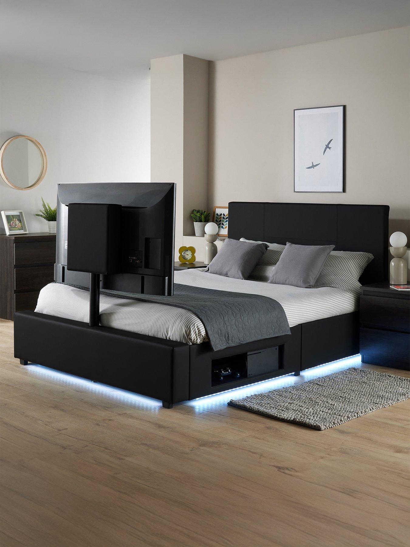 xr-living-ava-faux-leather-king-sizenbsptv-bed-frame-with-underbed-led-lighting-fits-up-to-55-inch-tvnbsp--blackfront
