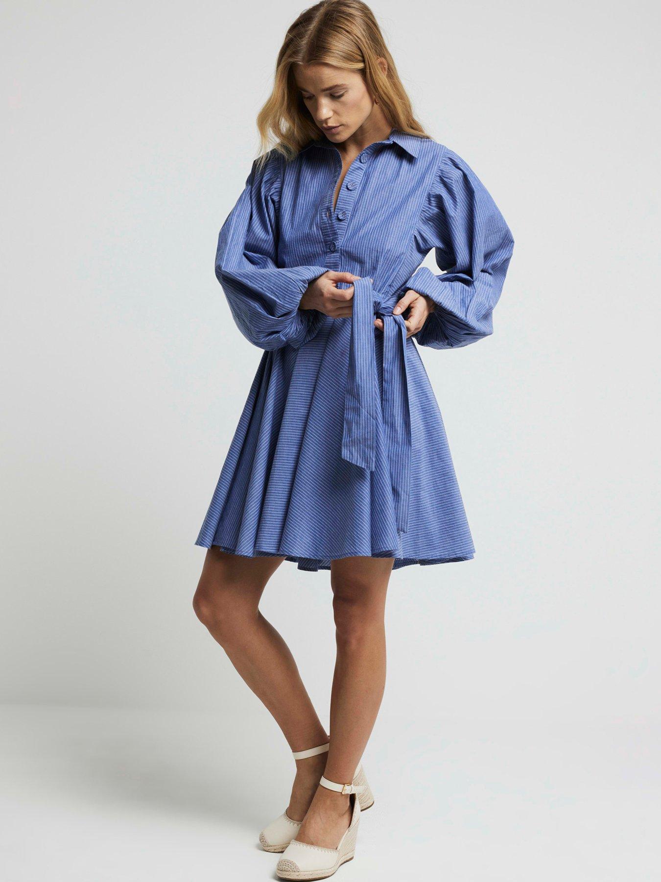 river-island-batwing-belted-shirt-dress-dark-blue