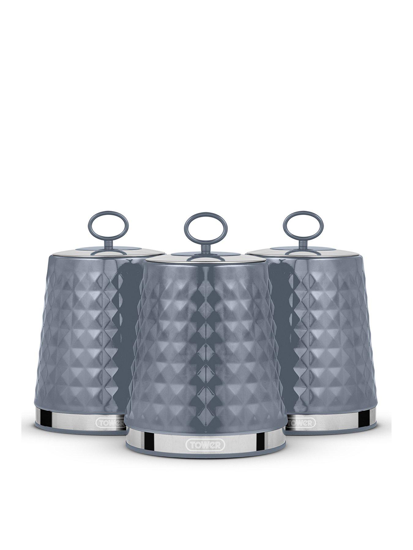 Tower Solitaire Set of 3 Grey Storage Canisters