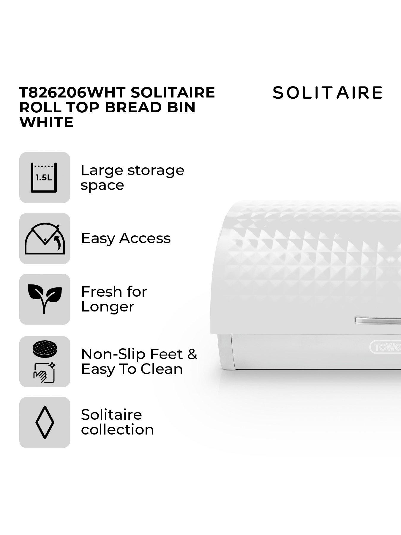 Image 2 of 7 of Tower Solitaire Roll Top Bread Bin &ndash; Silver Stainless Steel Body with a White Lid