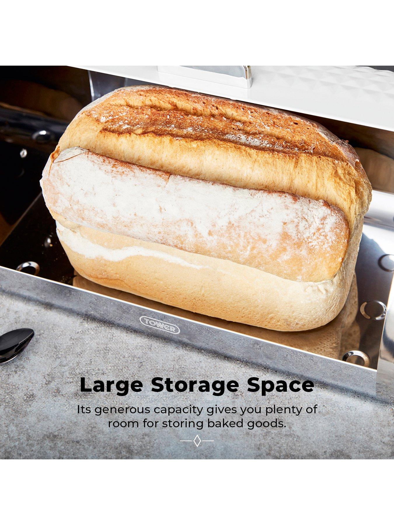 Image 3 of 7 of Tower Solitaire Roll Top Bread Bin &ndash; Silver Stainless Steel Body with a White Lid