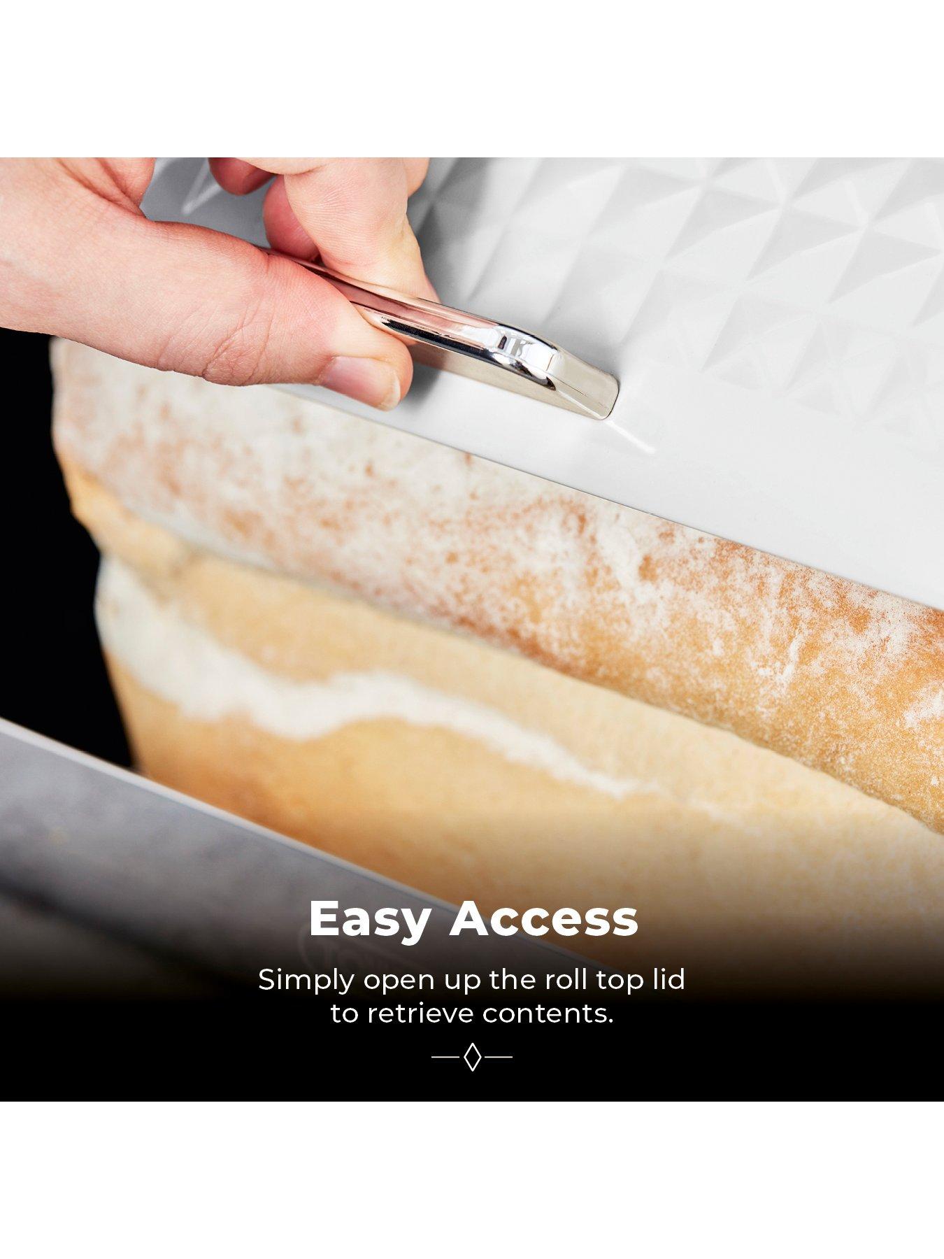 Image 4 of 7 of Tower Solitaire Roll Top Bread Bin &ndash; Silver Stainless Steel Body with a White Lid