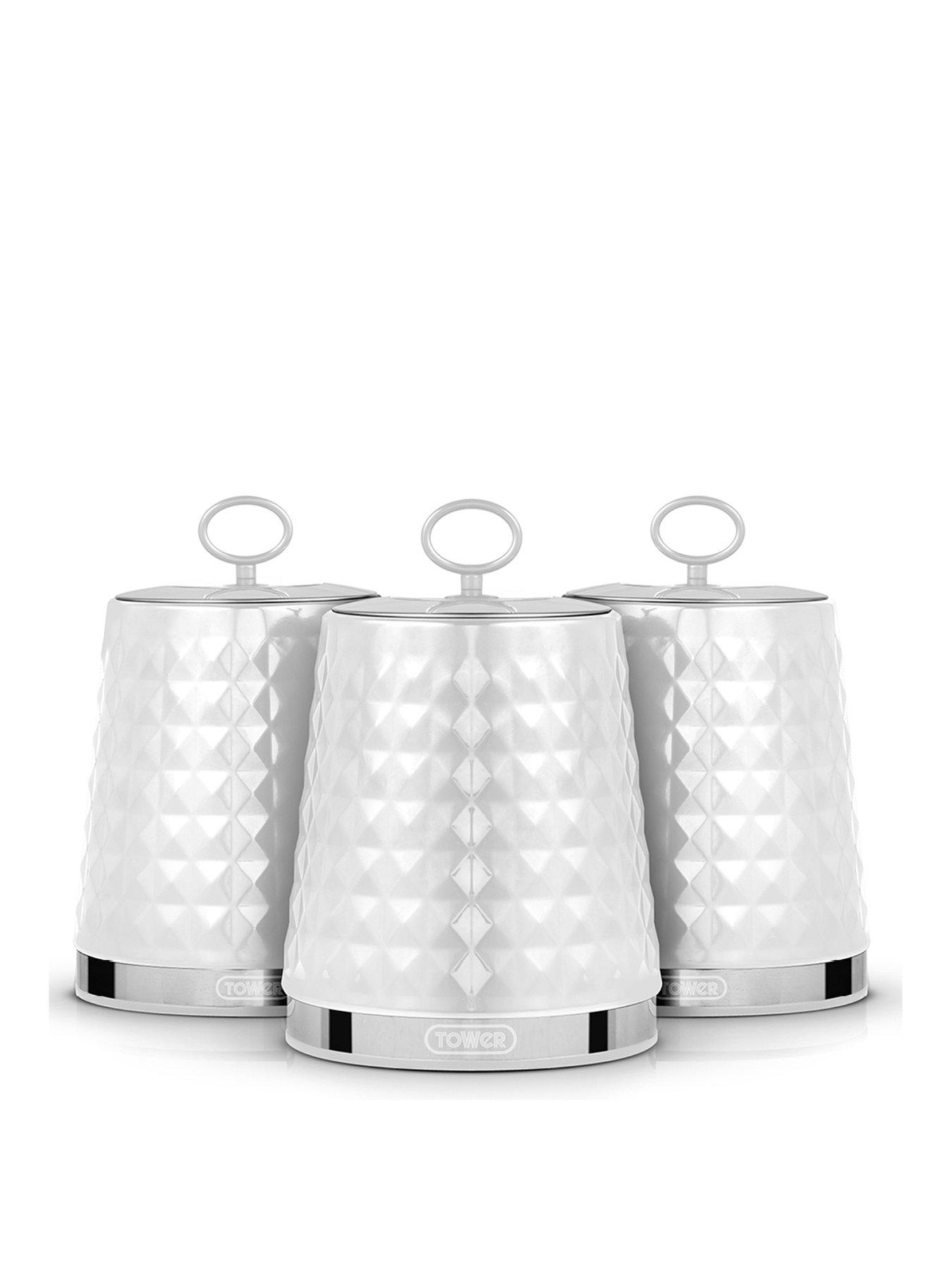 Image 1 of 7 of Tower Solitaire Set of 3 White Storage Canisters