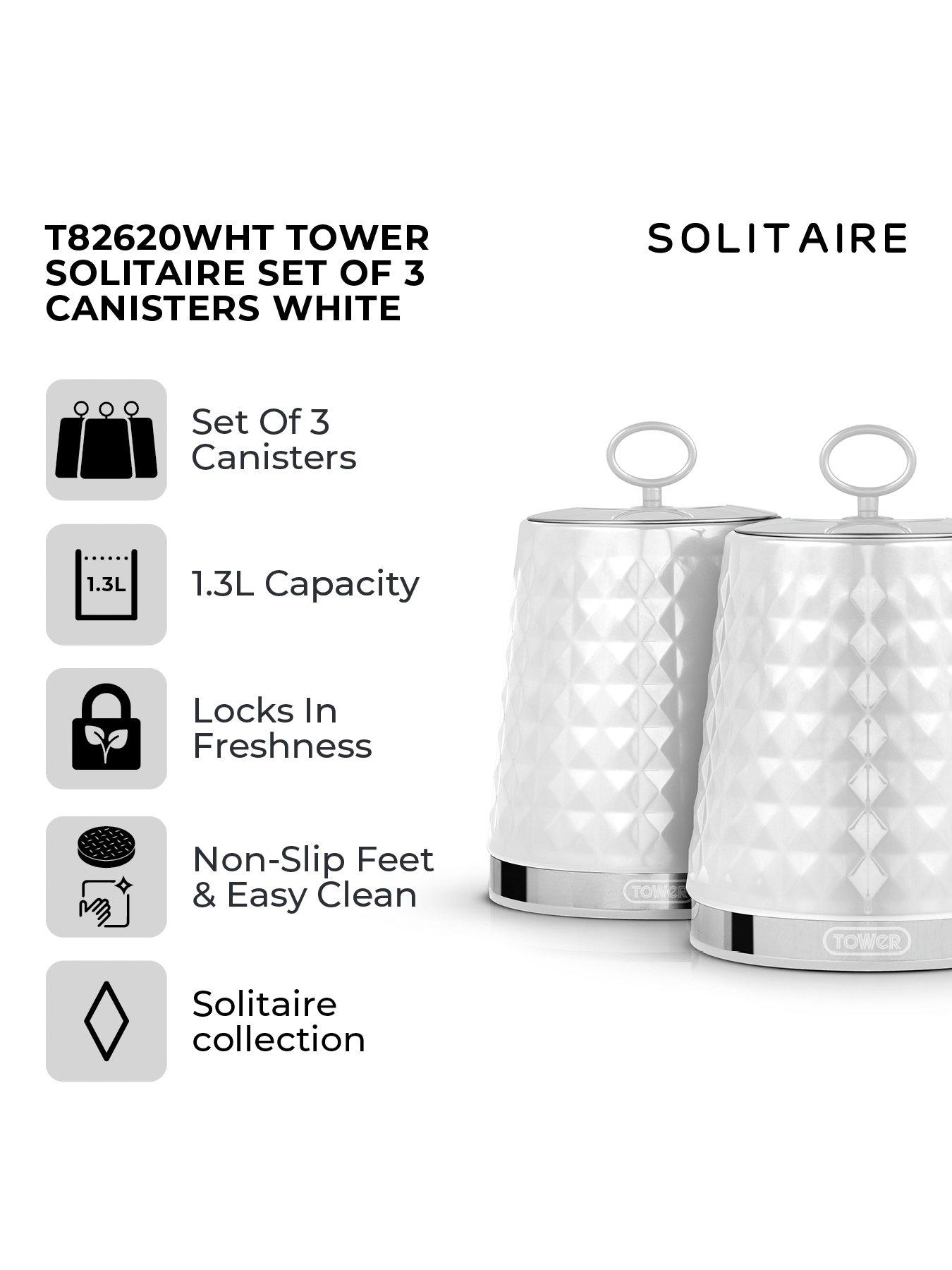 Image 2 of 7 of Tower Solitaire Set of 3 White Storage Canisters