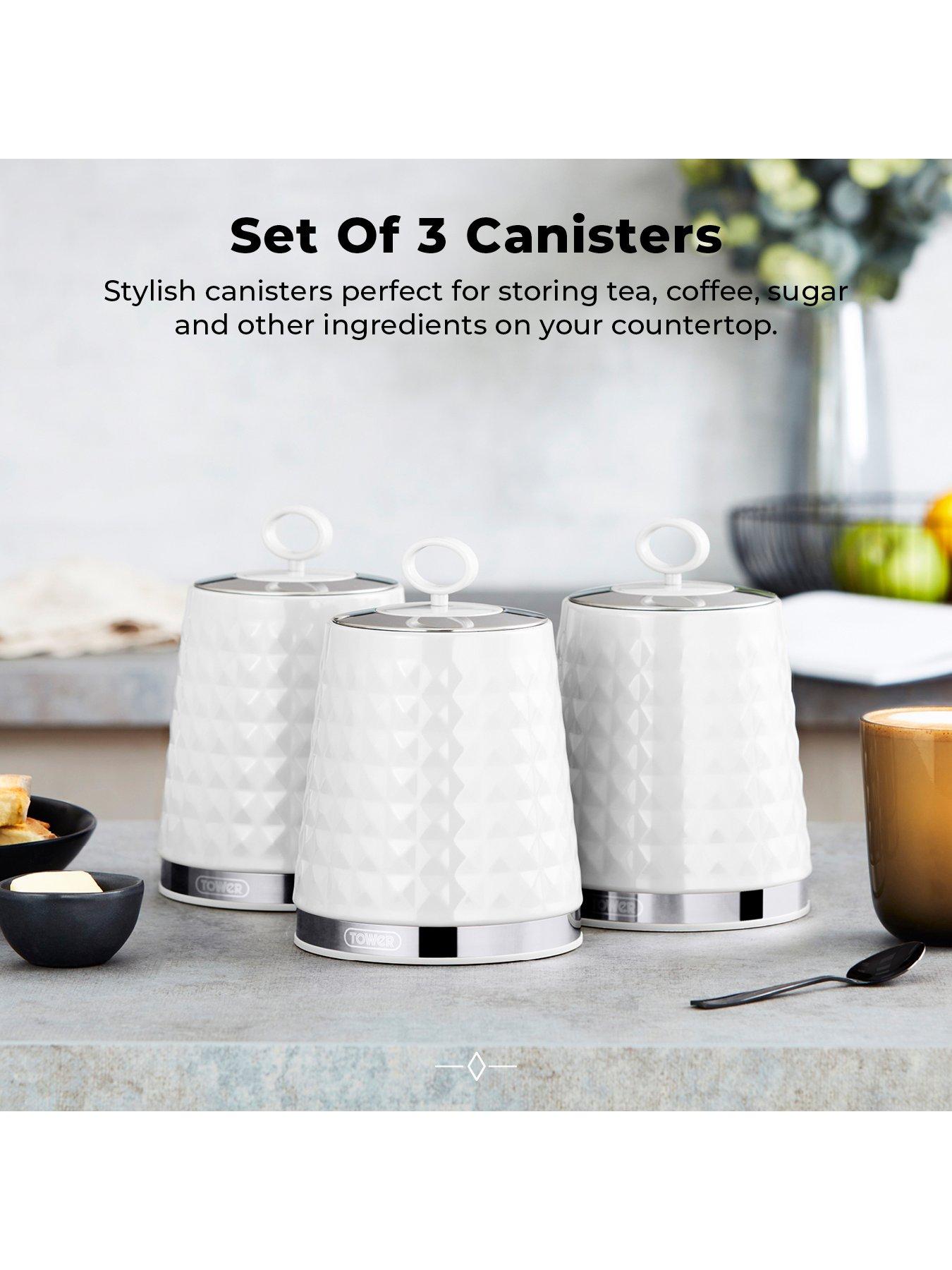 Image 3 of 7 of Tower Solitaire Set of 3 White Storage Canisters