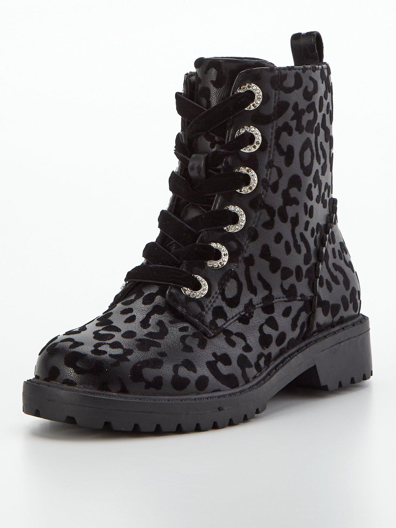 Image 2 of 7 of V by Very Leopard Lace Up Boot - Black