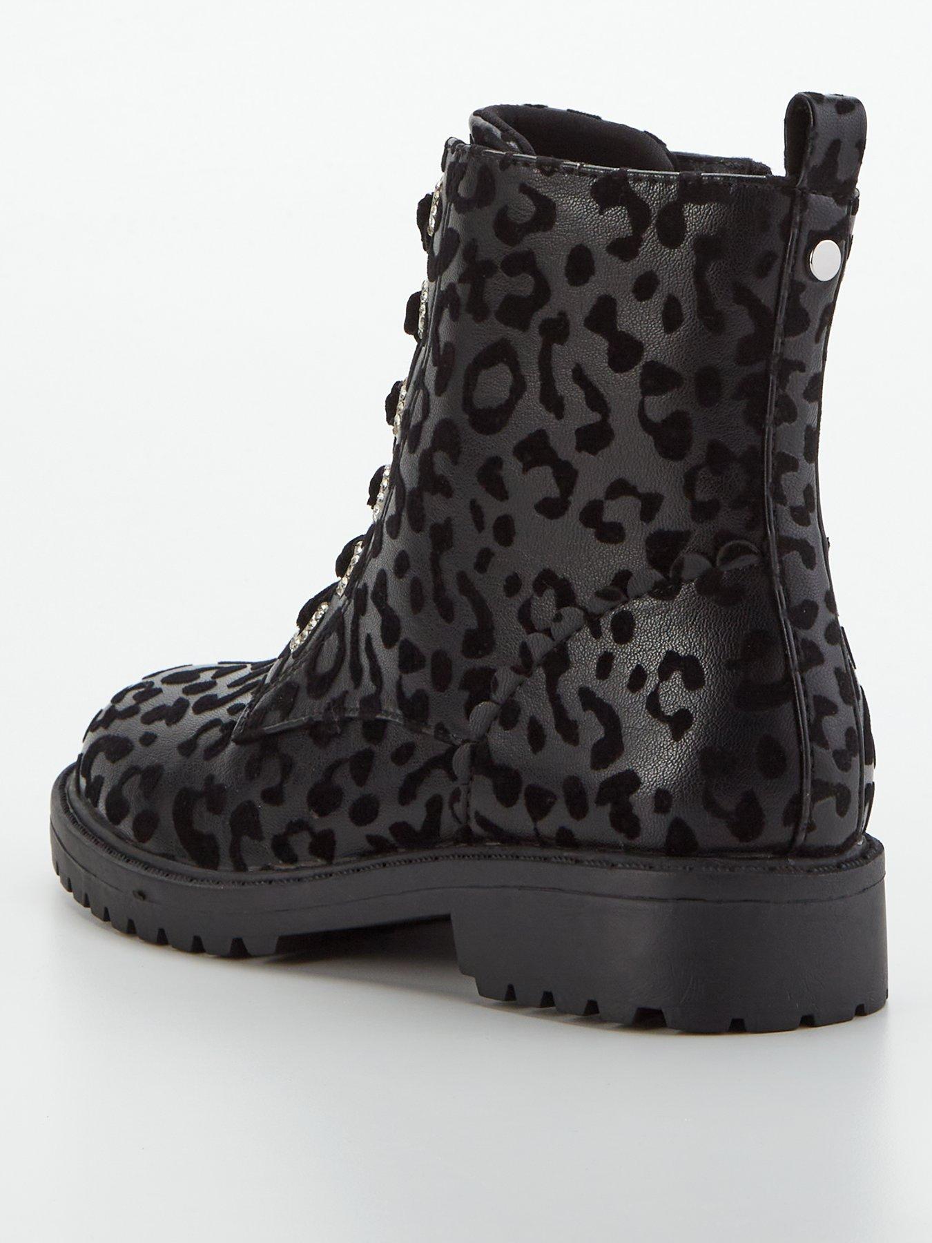 Image 3 of 7 of V by Very Leopard Lace Up Boot - Black