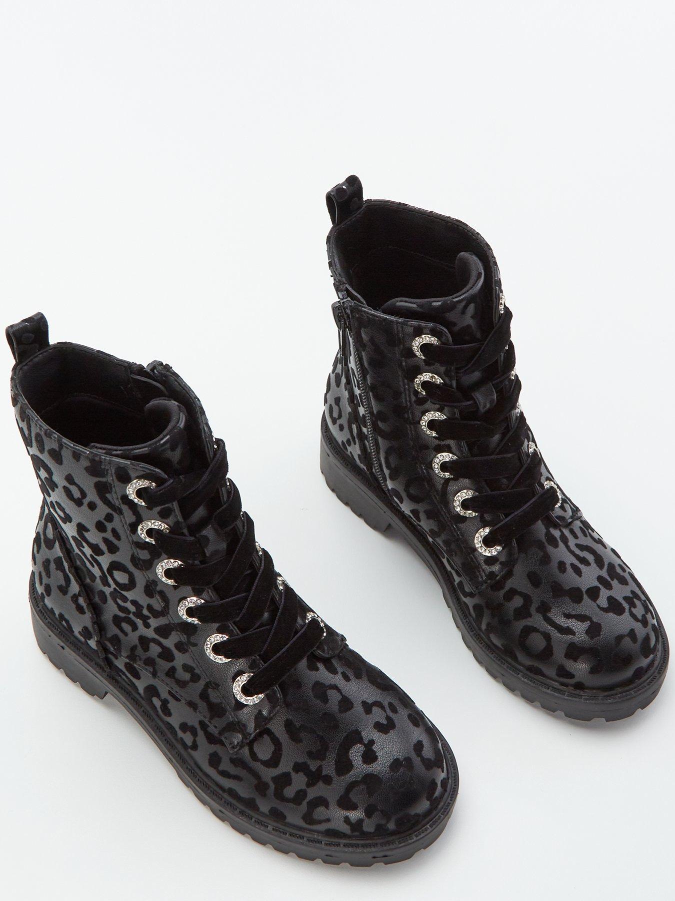 Image 4 of 7 of V by Very Leopard Lace Up Boot - Black
