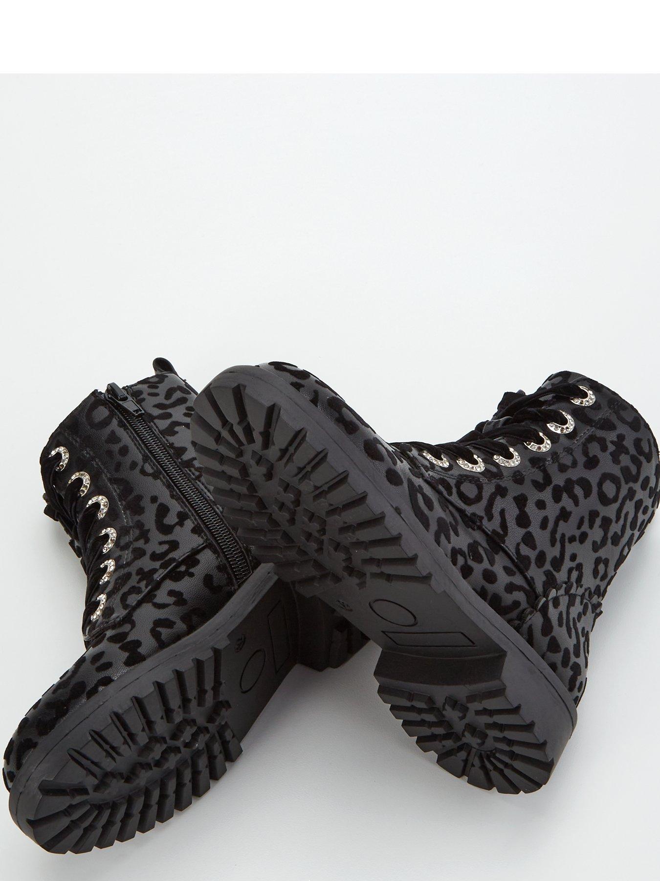Image 5 of 7 of V by Very Leopard Lace Up Boot - Black