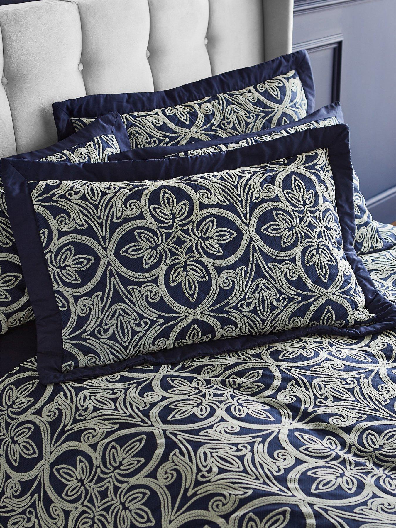 catherine-lansfield-flock-trellis-pillowsham-pair-navy