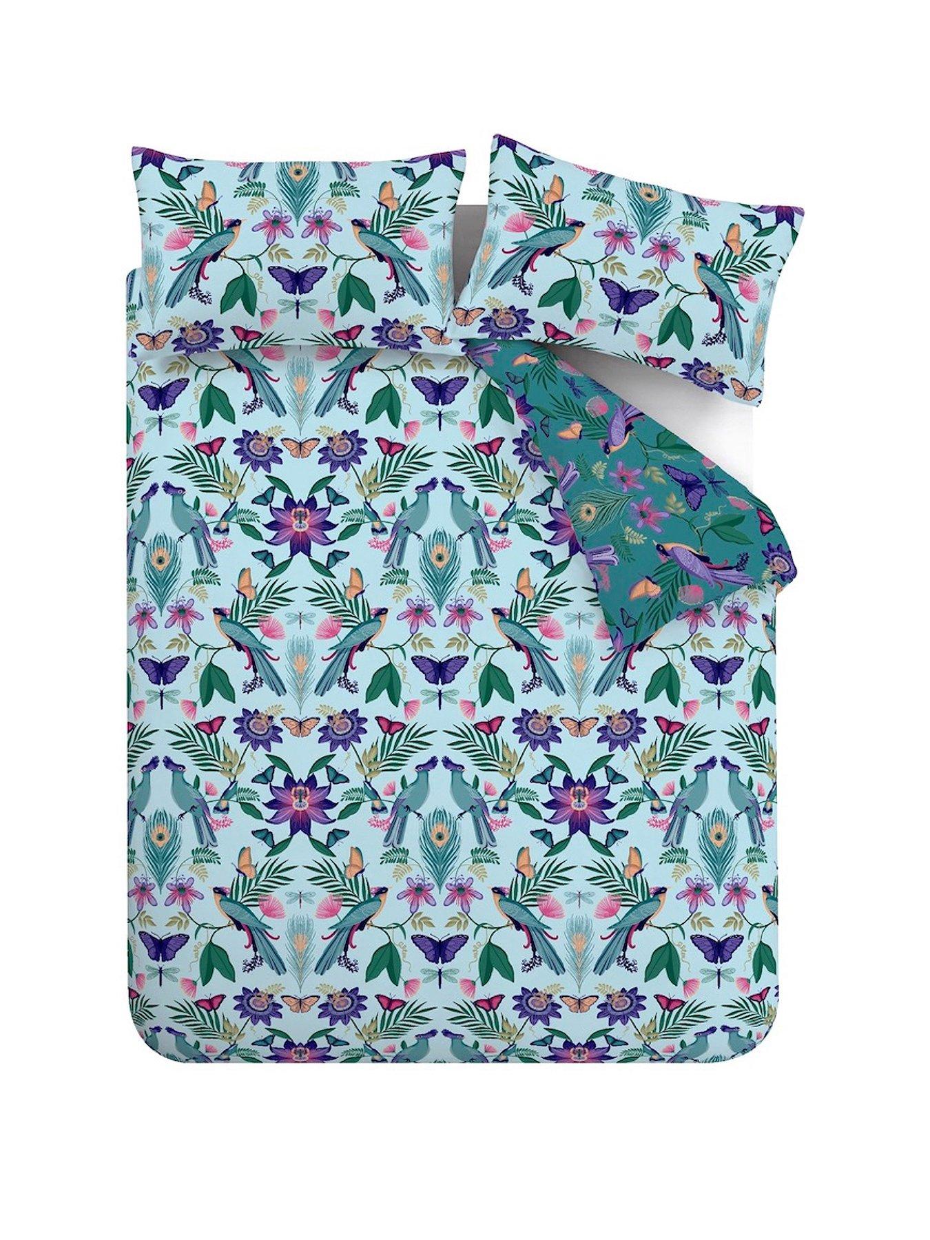 Image 2 of 6 of Catherine Lansfield Mya Tropical Birds Duvet Cover Set - Duck Egg Blue