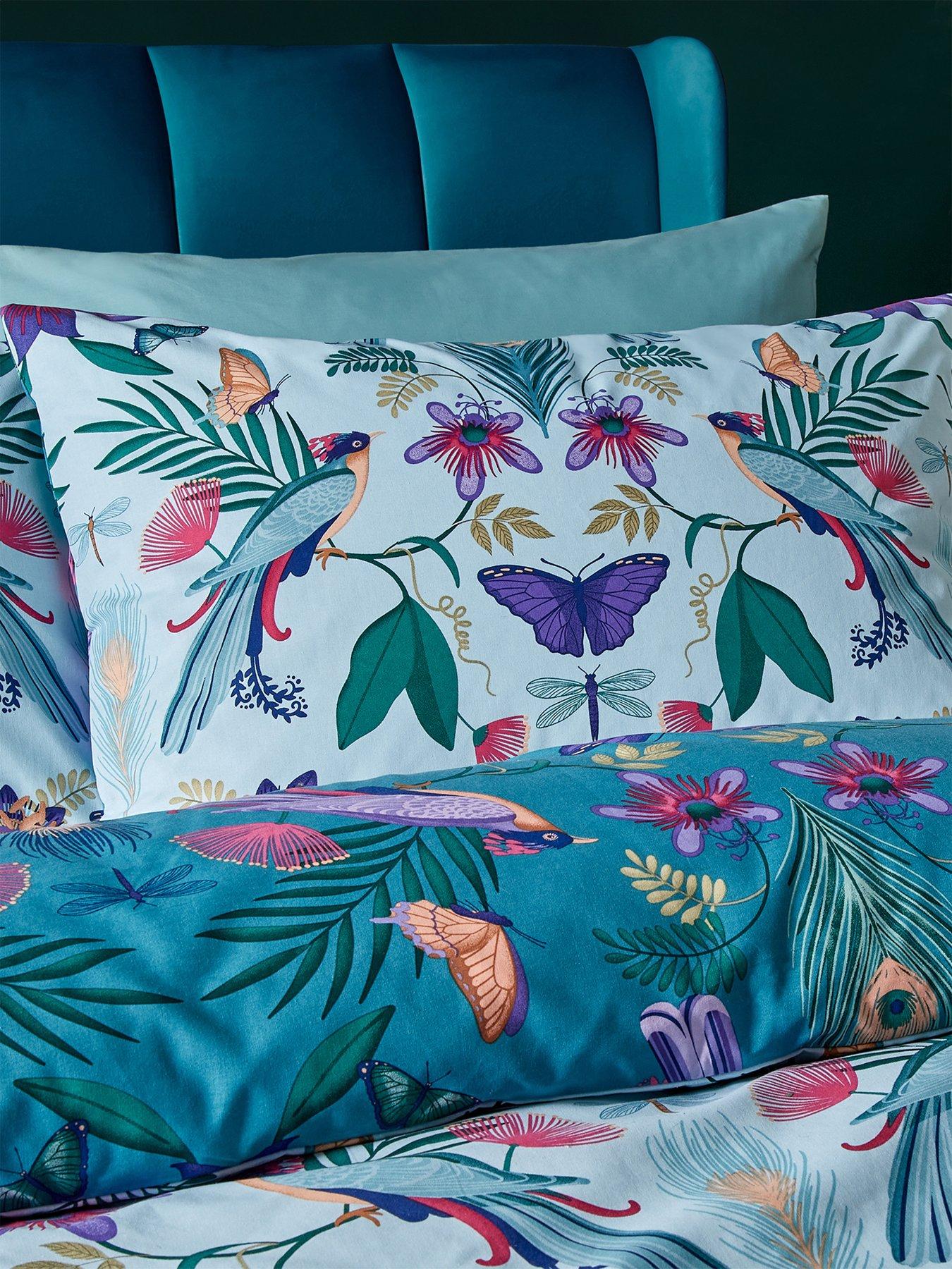 Image 4 of 6 of Catherine Lansfield Mya Tropical Birds Duvet Cover Set - Duck Egg Blue
