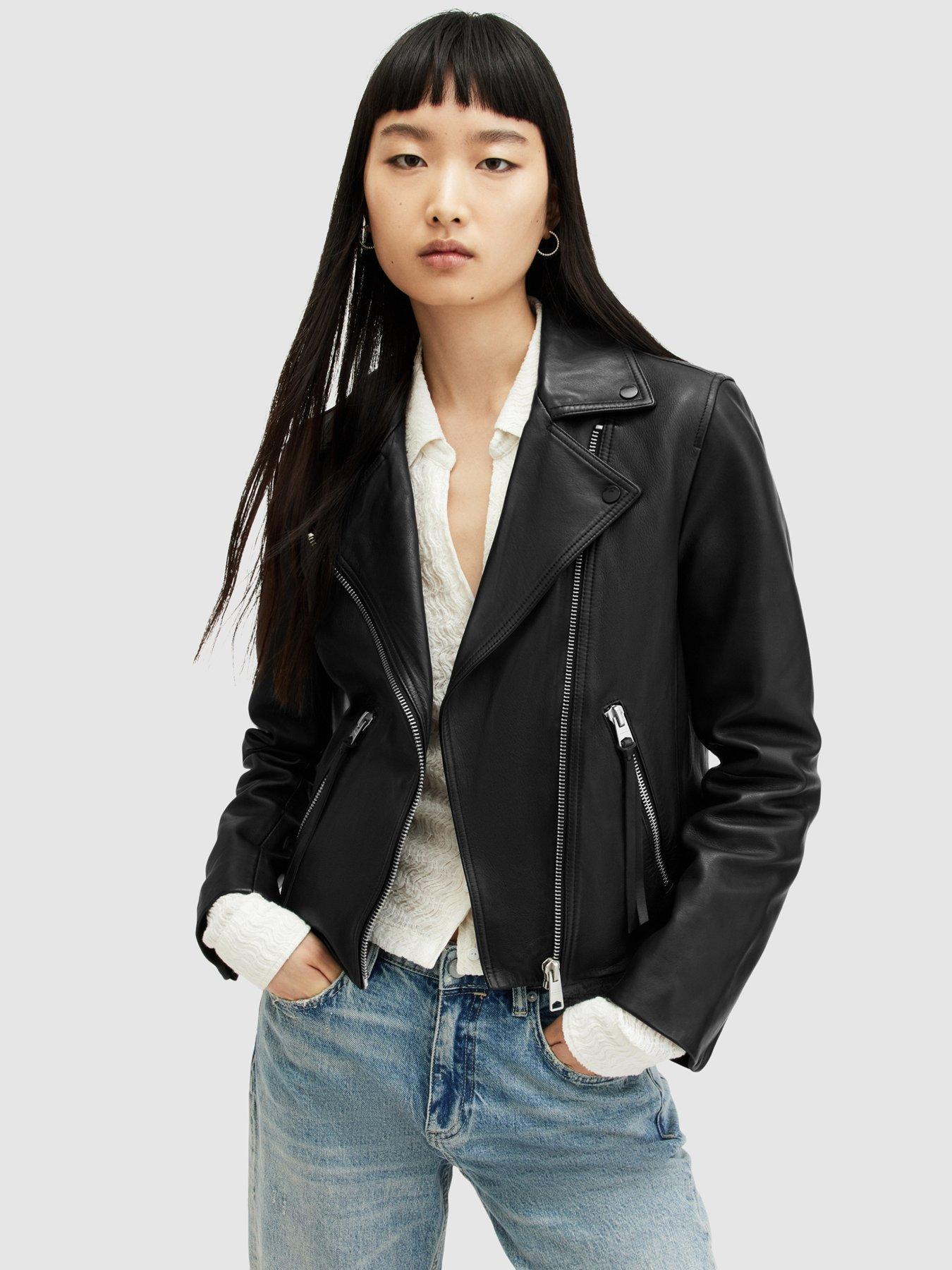 Image 1 of 5 of AllSaints Dalby Regular Fit Leather Biker Jacket - Black