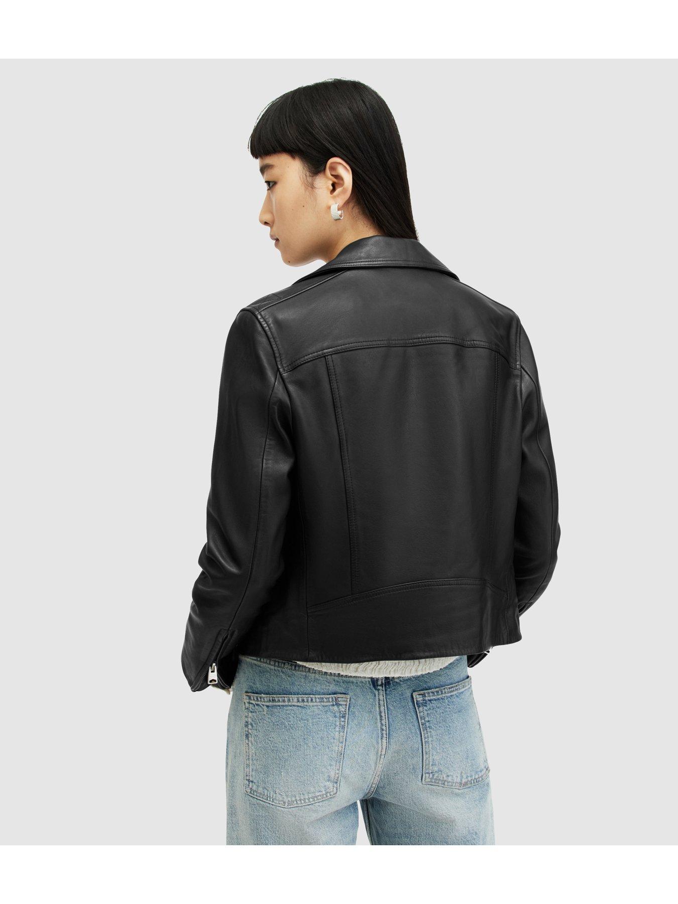 Image 2 of 5 of AllSaints Dalby Regular Fit Leather Biker Jacket - Black
