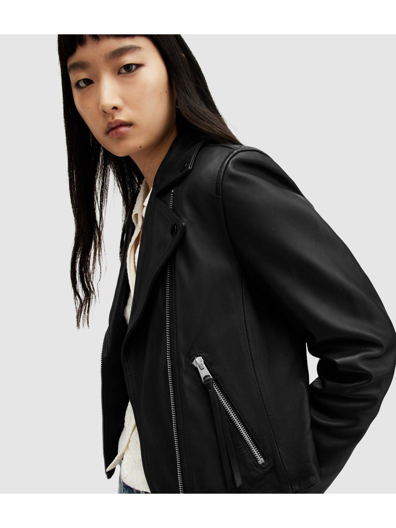 Image 4 of 5 of AllSaints Dalby Regular Fit Leather Biker Jacket - Black