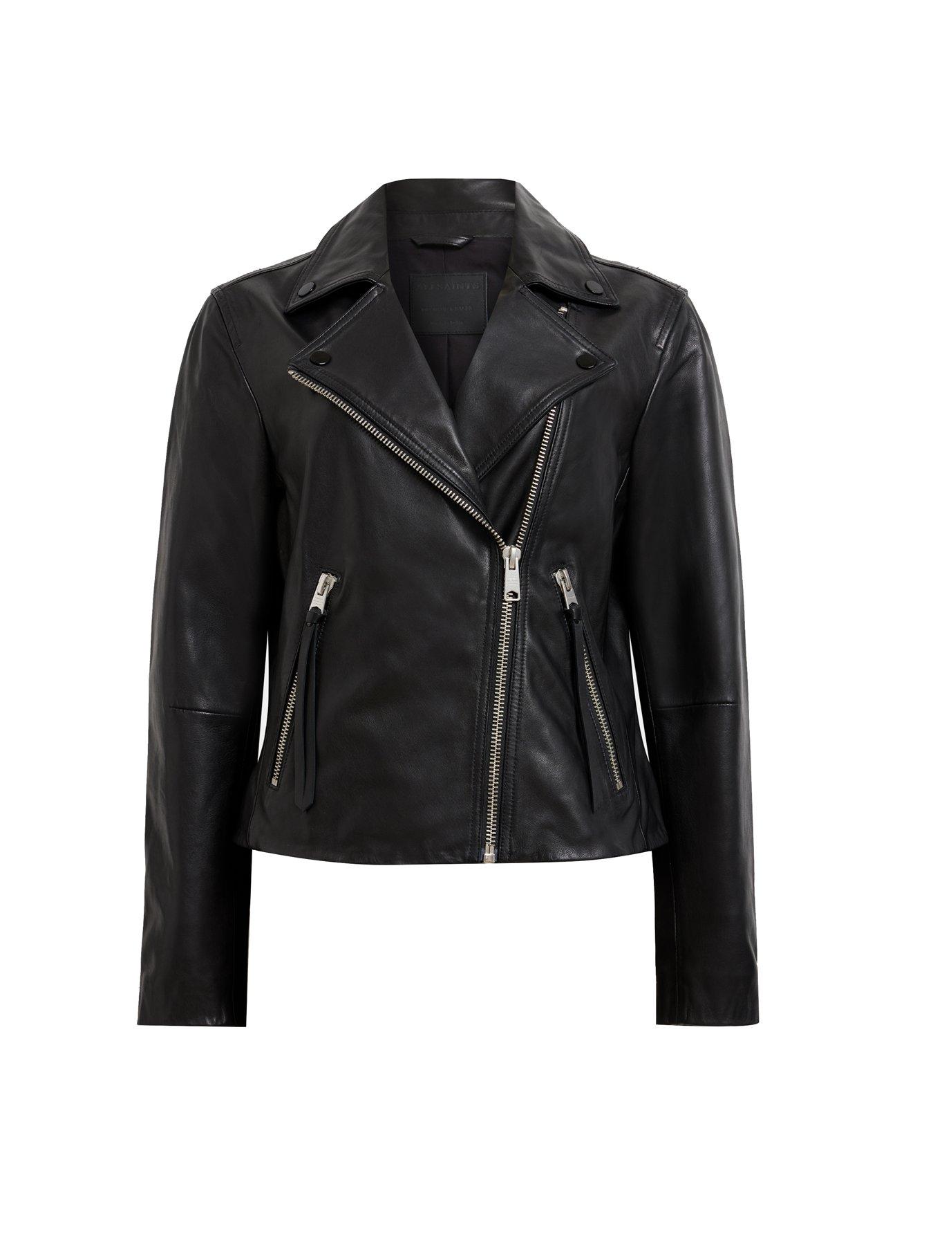 Image 5 of 5 of AllSaints Dalby Regular Fit Leather Biker Jacket - Black