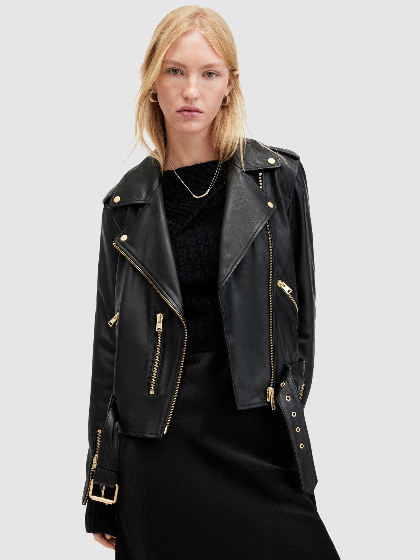 AllSaints Relaxed Fit Balfern Belted Hem Leather Biker Jacket