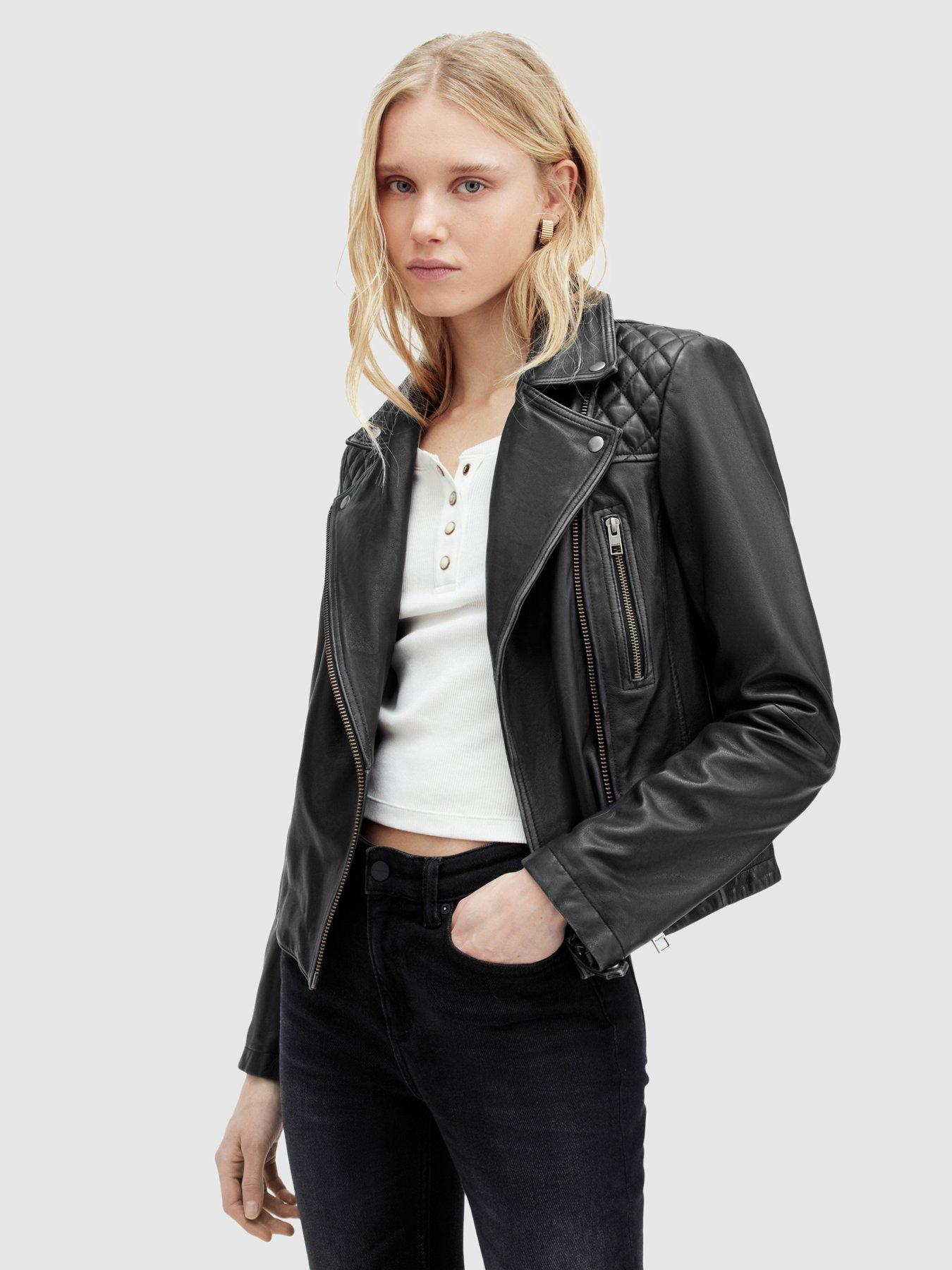 AllSaints Relaxed Fit Cargo Leather Biker Jacket - Black