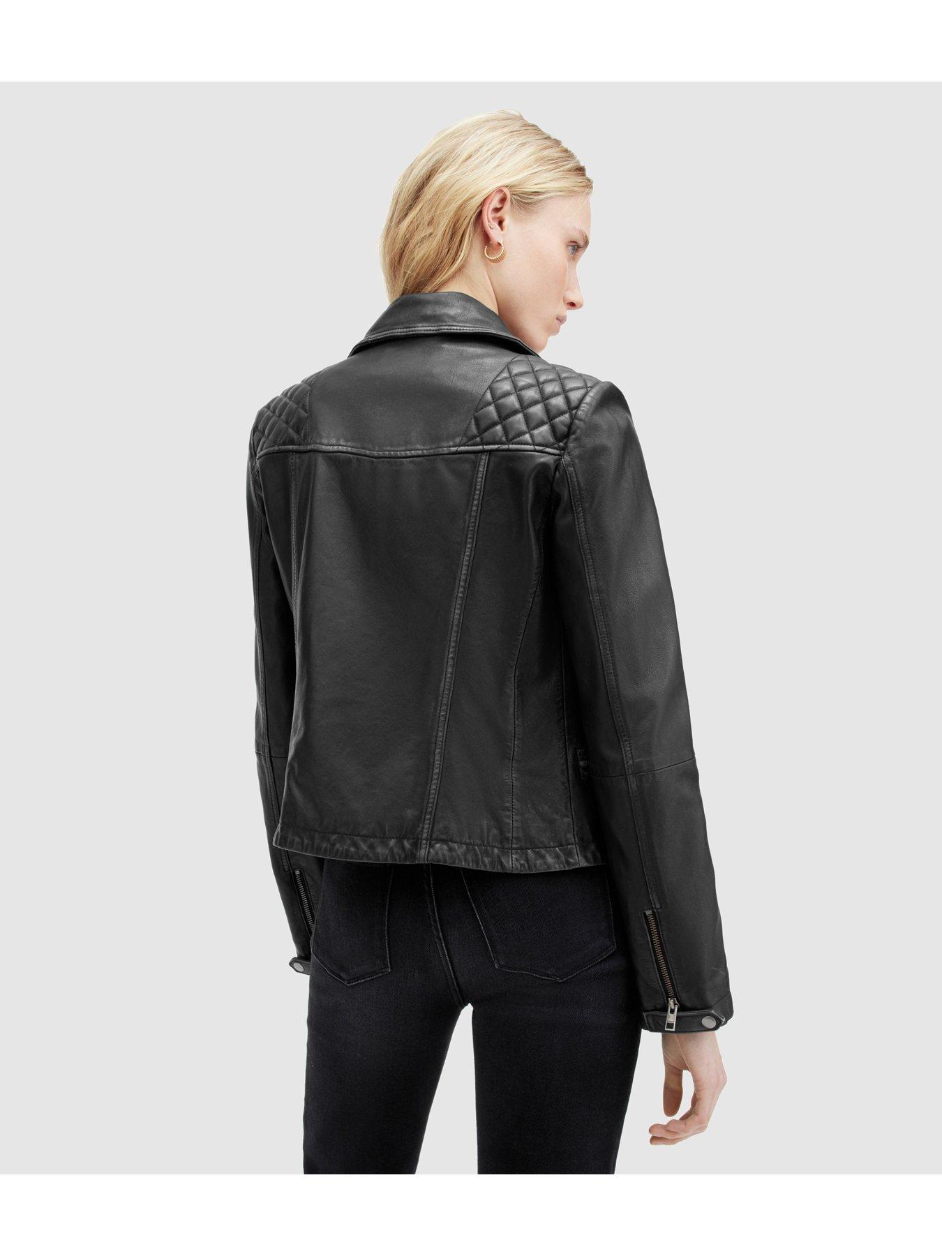 Image 2 of 6 of AllSaints Relaxed Fit&nbsp;Cargo Leather Biker Jacket - Black
