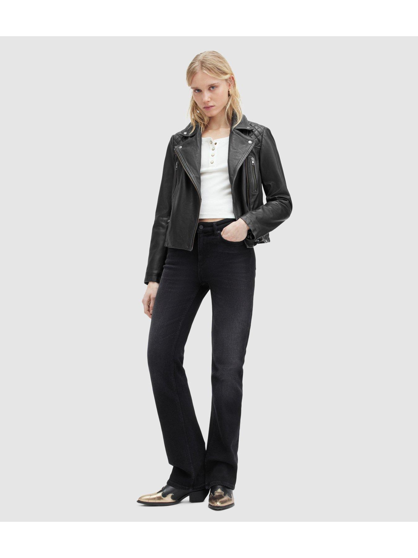 AllSaints Relaxed Fit Cargo Leather Biker Jacket Black Very