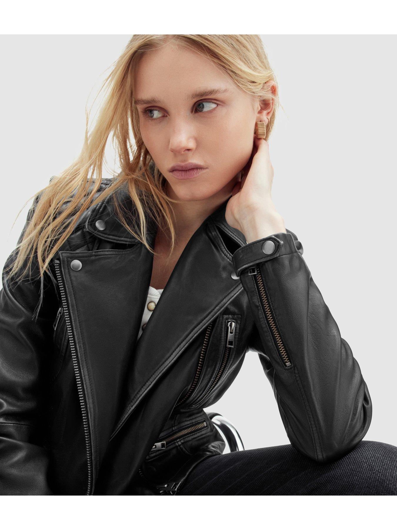 Image 5 of 6 of AllSaints Relaxed Fit&nbsp;Cargo Leather Biker Jacket - Black