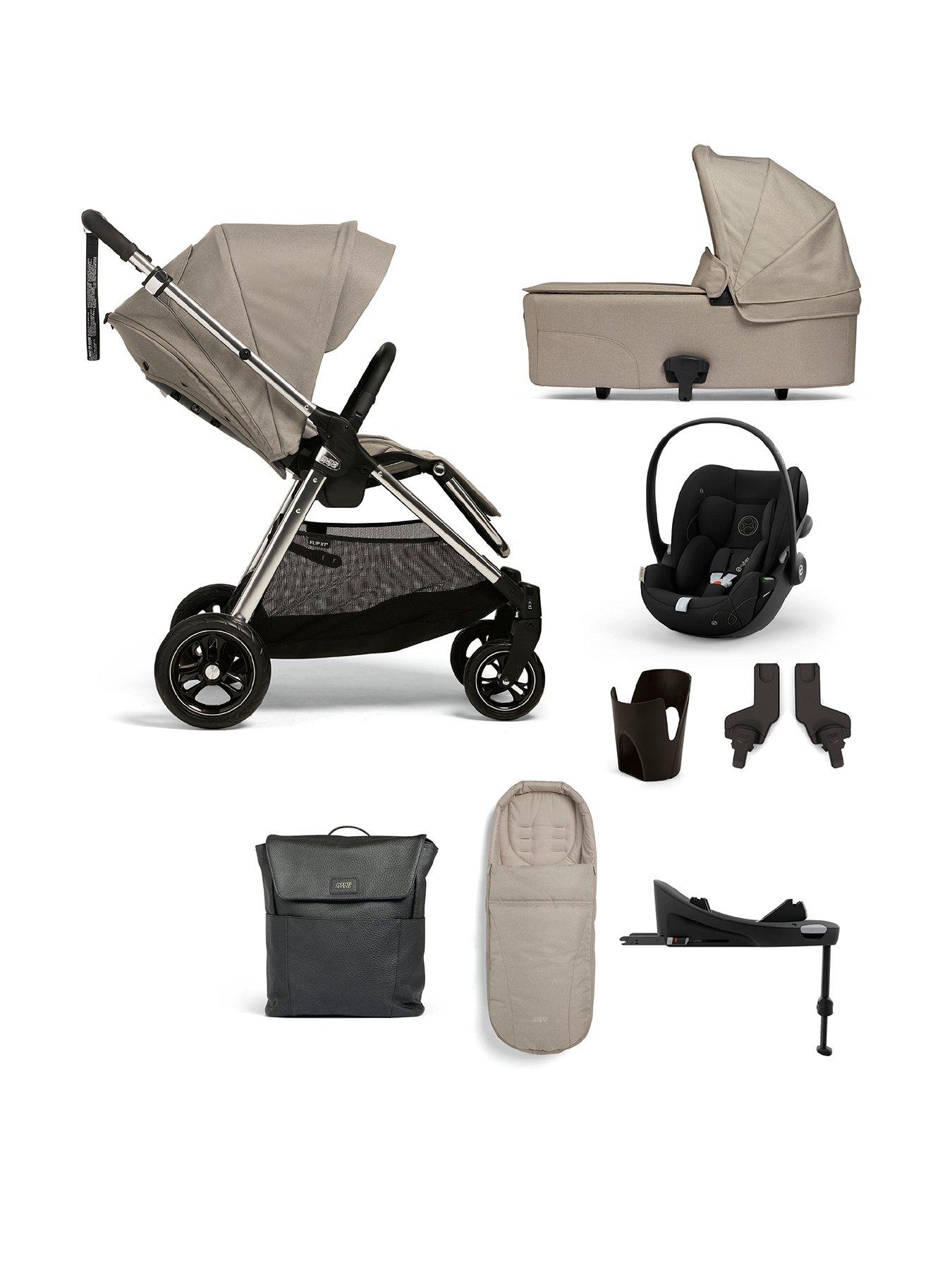 mamas-papas-flip-xt3-fawn-complete-kit-inc-pushchair-carrycot-adaptors-cupholder-bag-footmuff-cloud-g-isofix-base