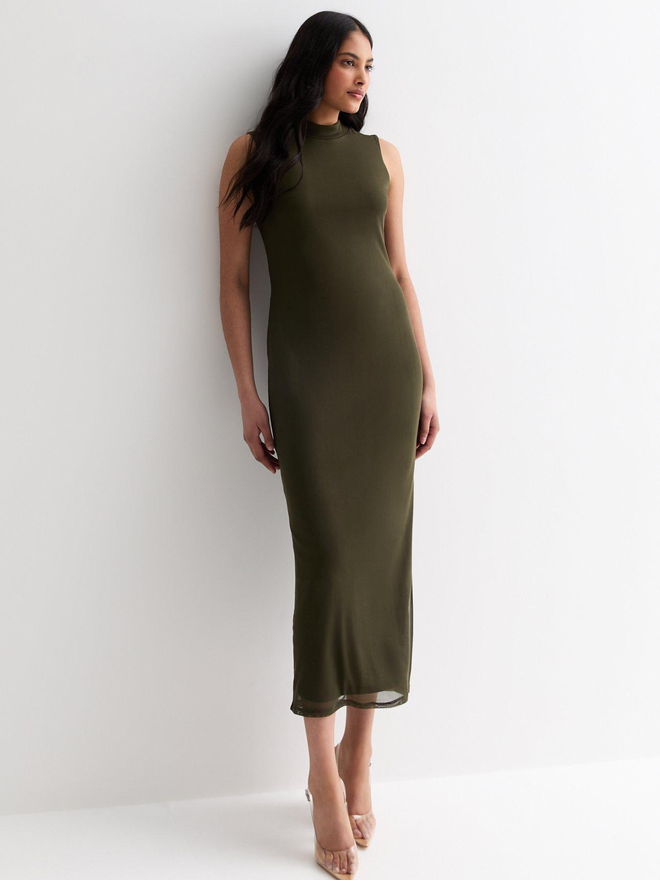 new-look-olive-mesh-high-neck-midaxi-dress