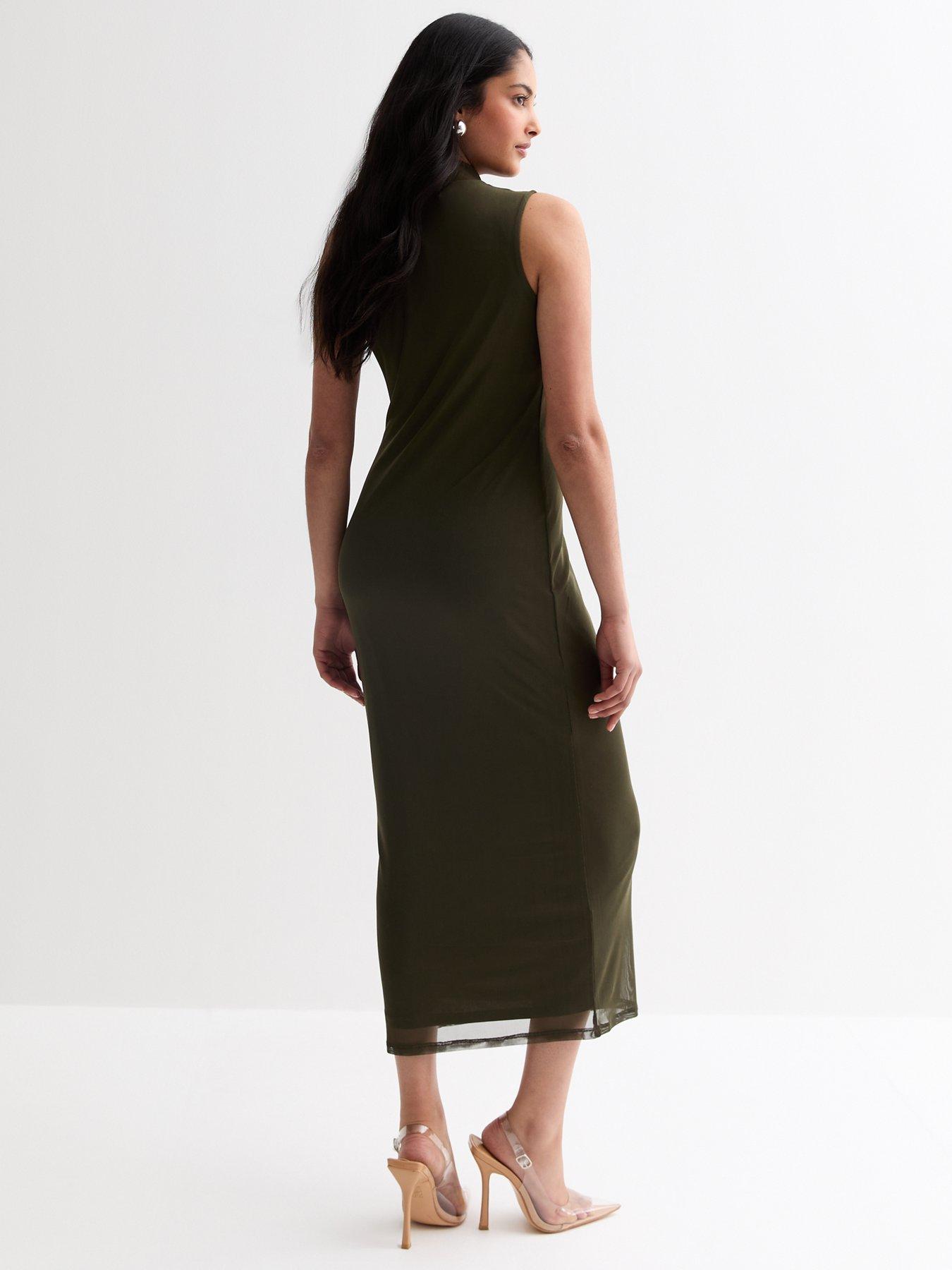 new-look-olive-mesh-high-neck-midaxi-dressstillFront