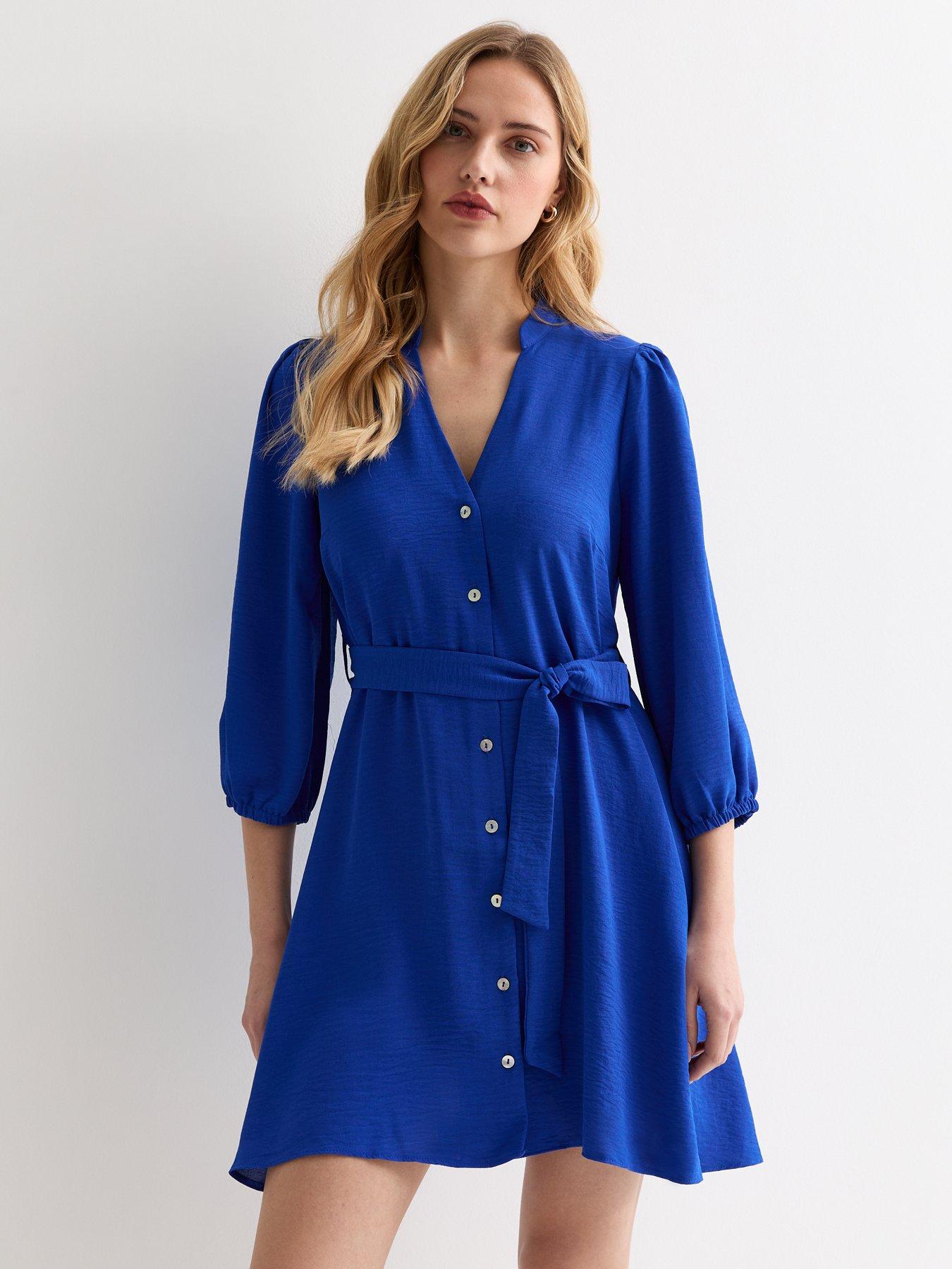 new-look-blue-grandad-collar-mini-shirt-dress